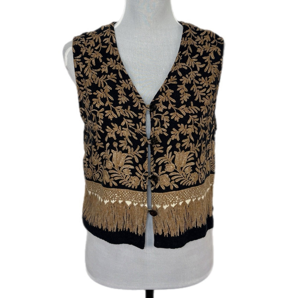 Vintage Patterned Button Tank Vest - Women's Size S