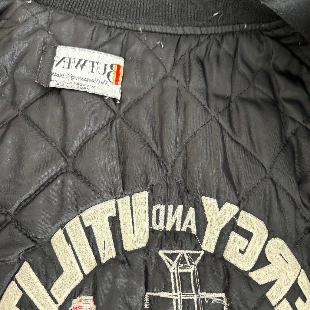 Vintage Black Satin Energy Utilities Trucker Jacket Made in USA - Men's Size XL