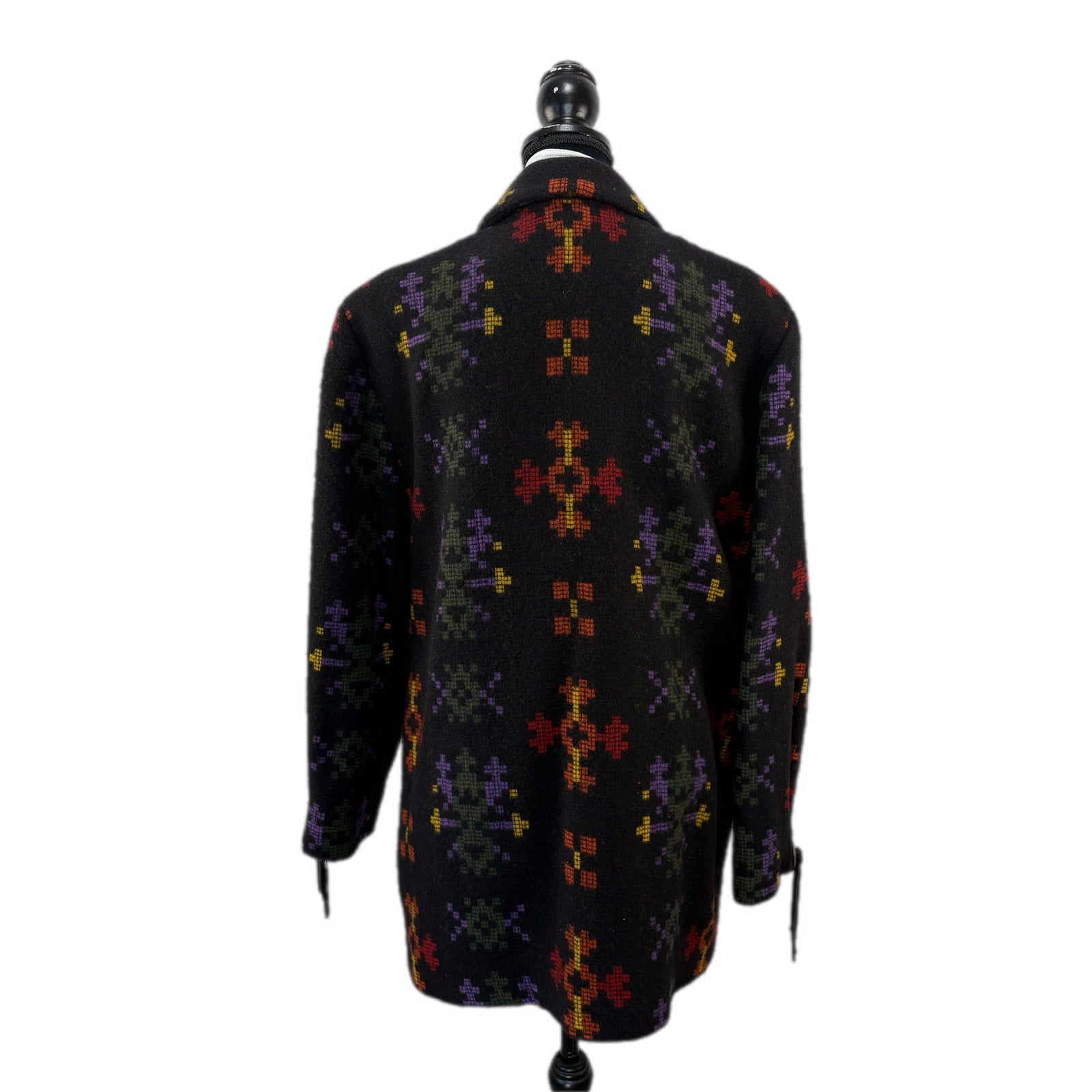 American Vintage Wool Blend Southwest Pattern Fringe Button Coat - Women's 14