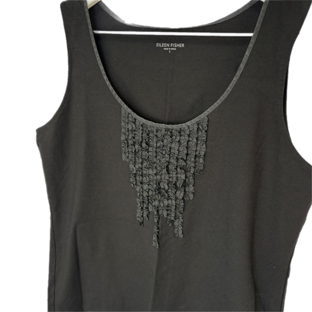 Eileen Fisher Black Ruffle Detail Tank Top - Women's Size Small