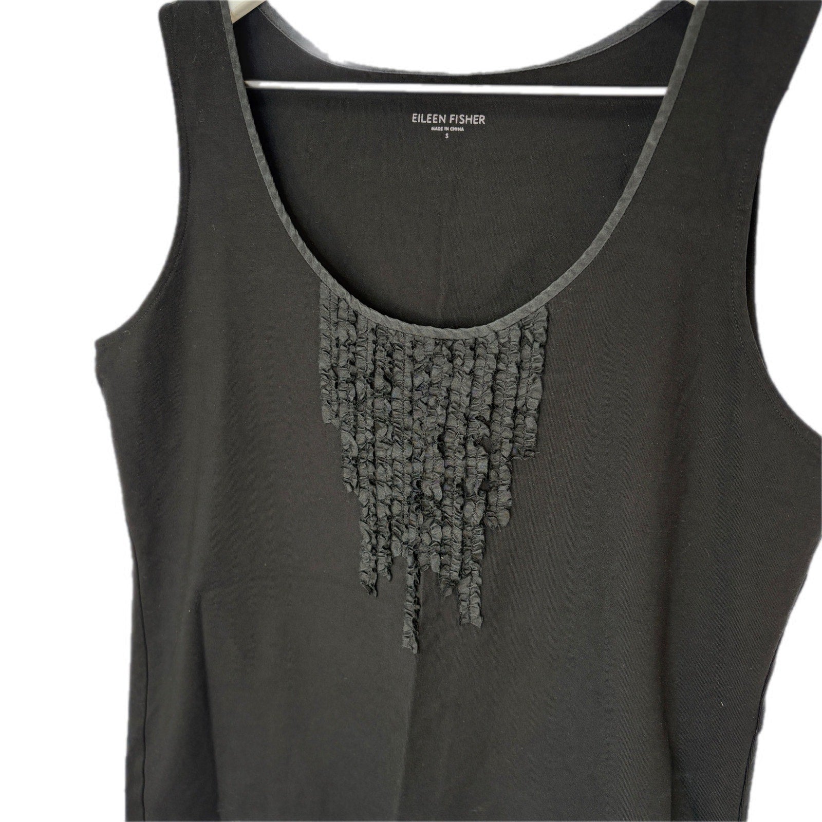 Eileen Fisher Black Ruffle Detail Tank Top - Women's Size Small