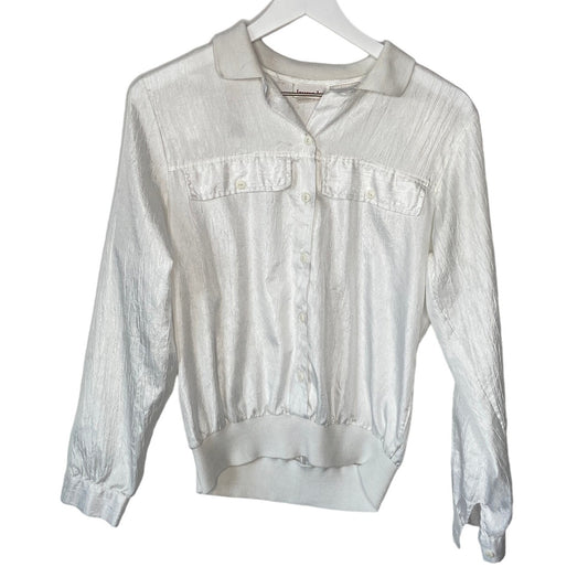 American Vintage Lauren Lee Shiny White Button Gathered Hem Shirt - Women's 8