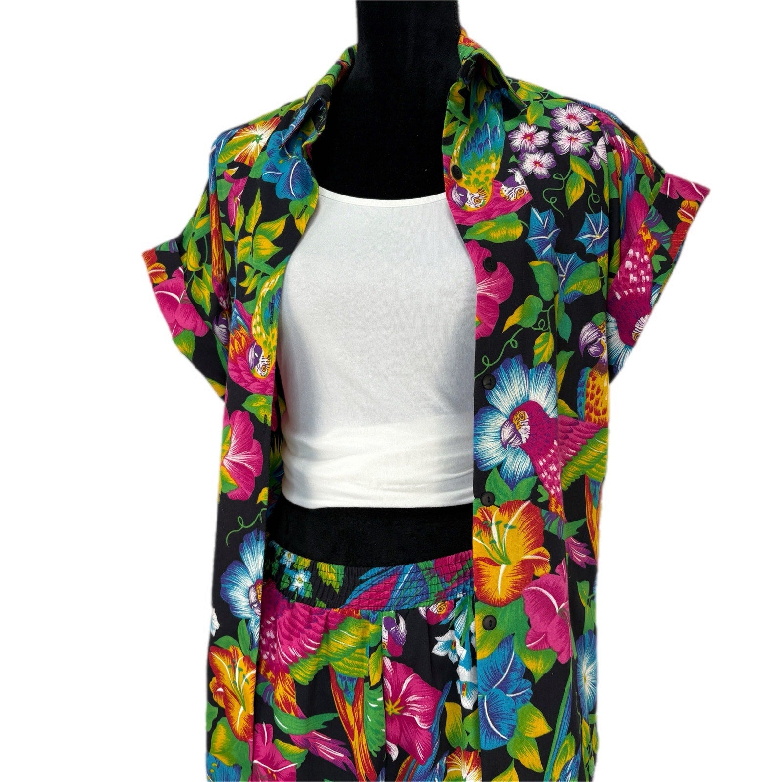 Vintage Floral Hawaiian Print 2 Piece Short Set - Women's Size 12/14