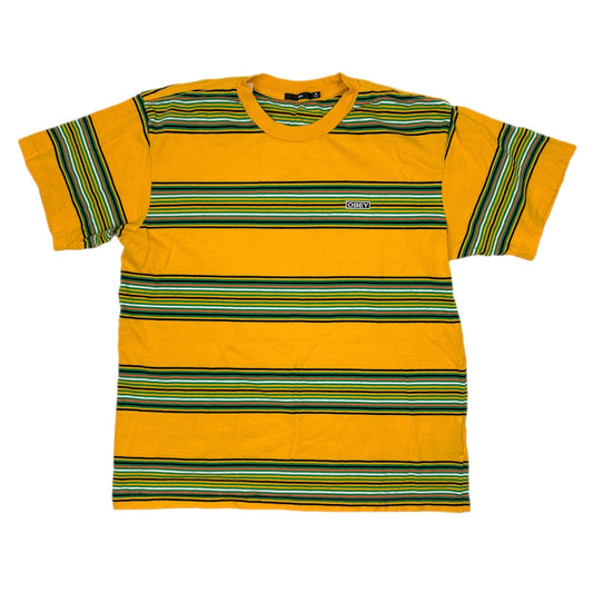 Obey Yellow Green Stripe Short Sleeve T Shirt - Men's Size M