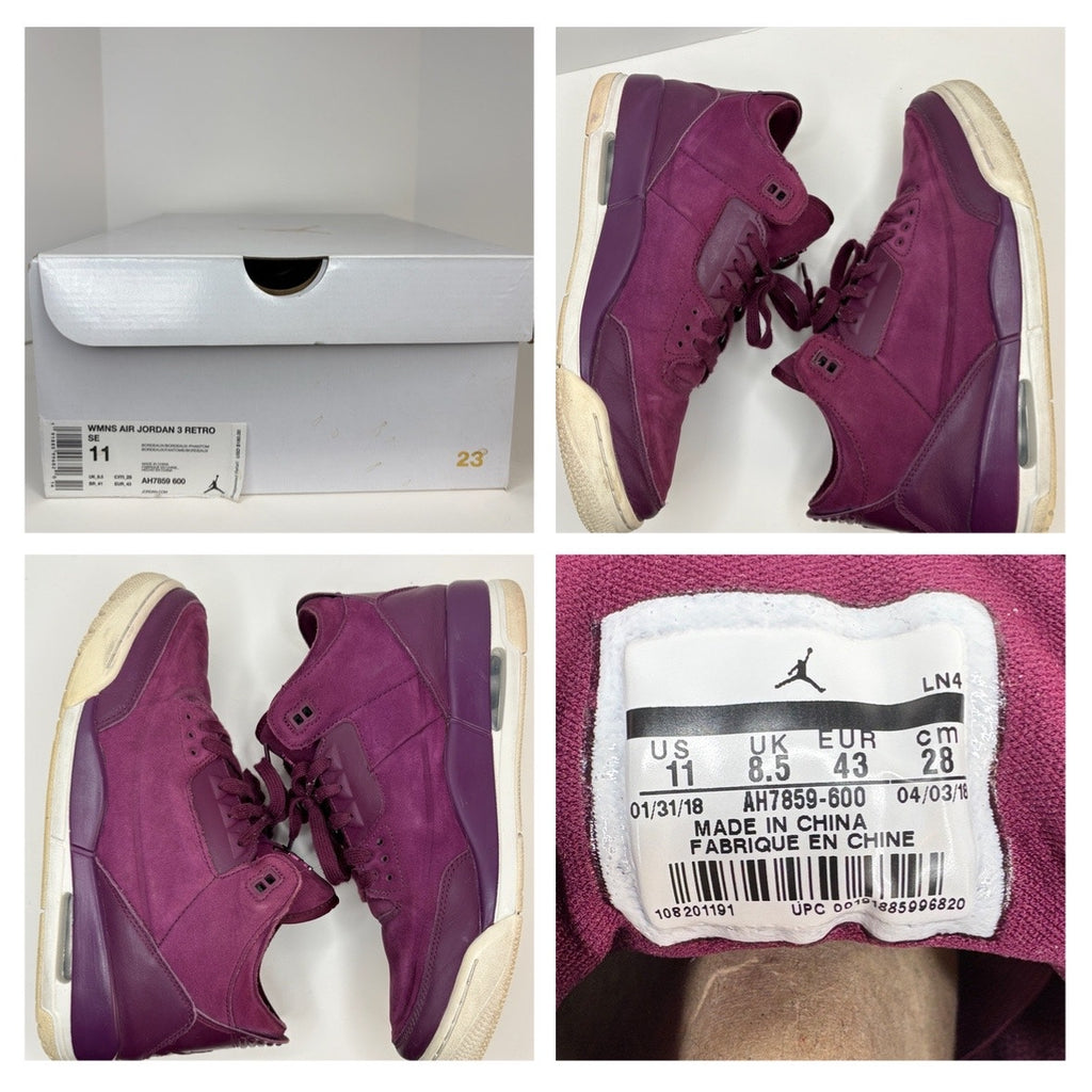 Air Jordan 3 Retro Bordeaux AH7859-600 - Women's Size 11