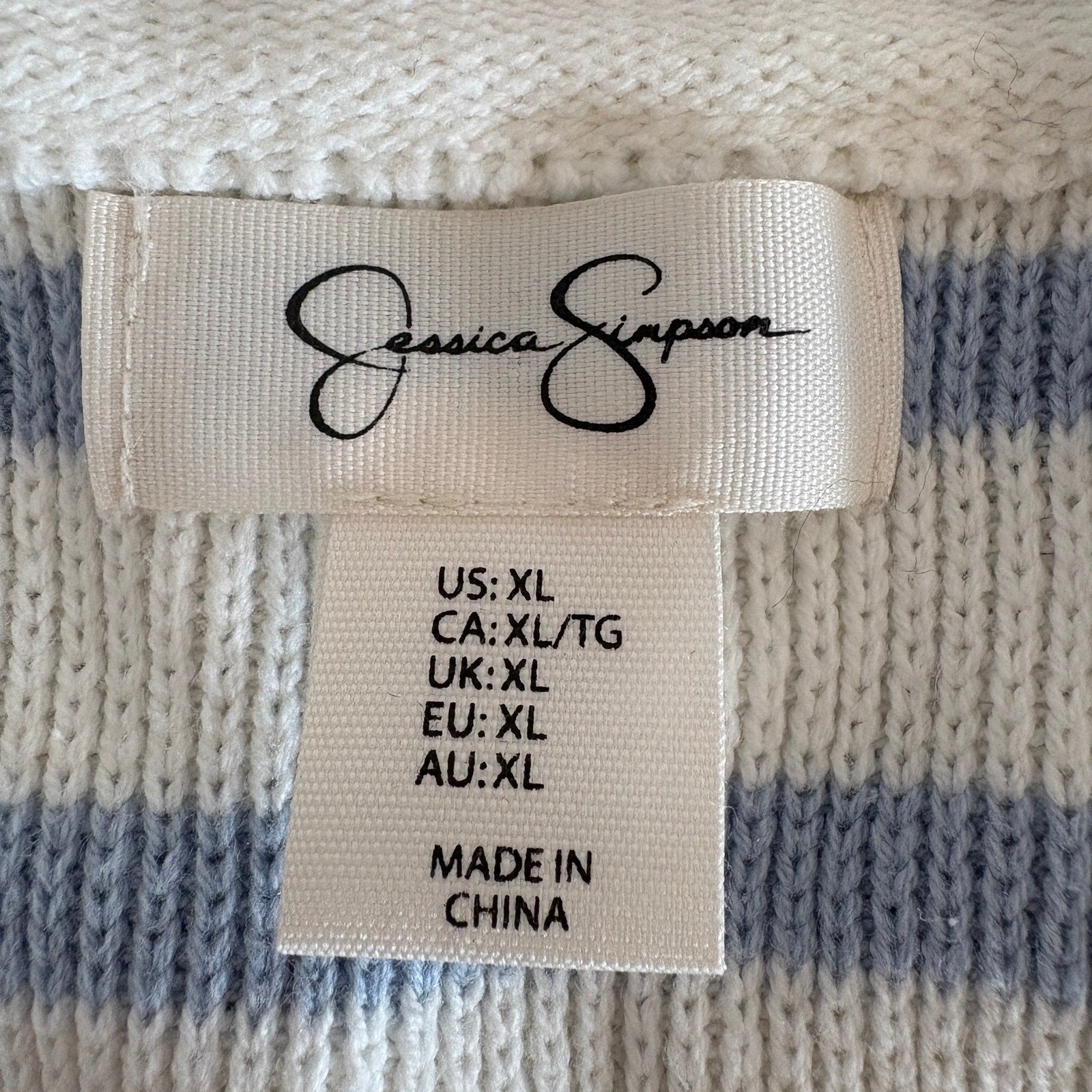 Light Blue White Stripe Gold Button Cardigan - Women's Size XL