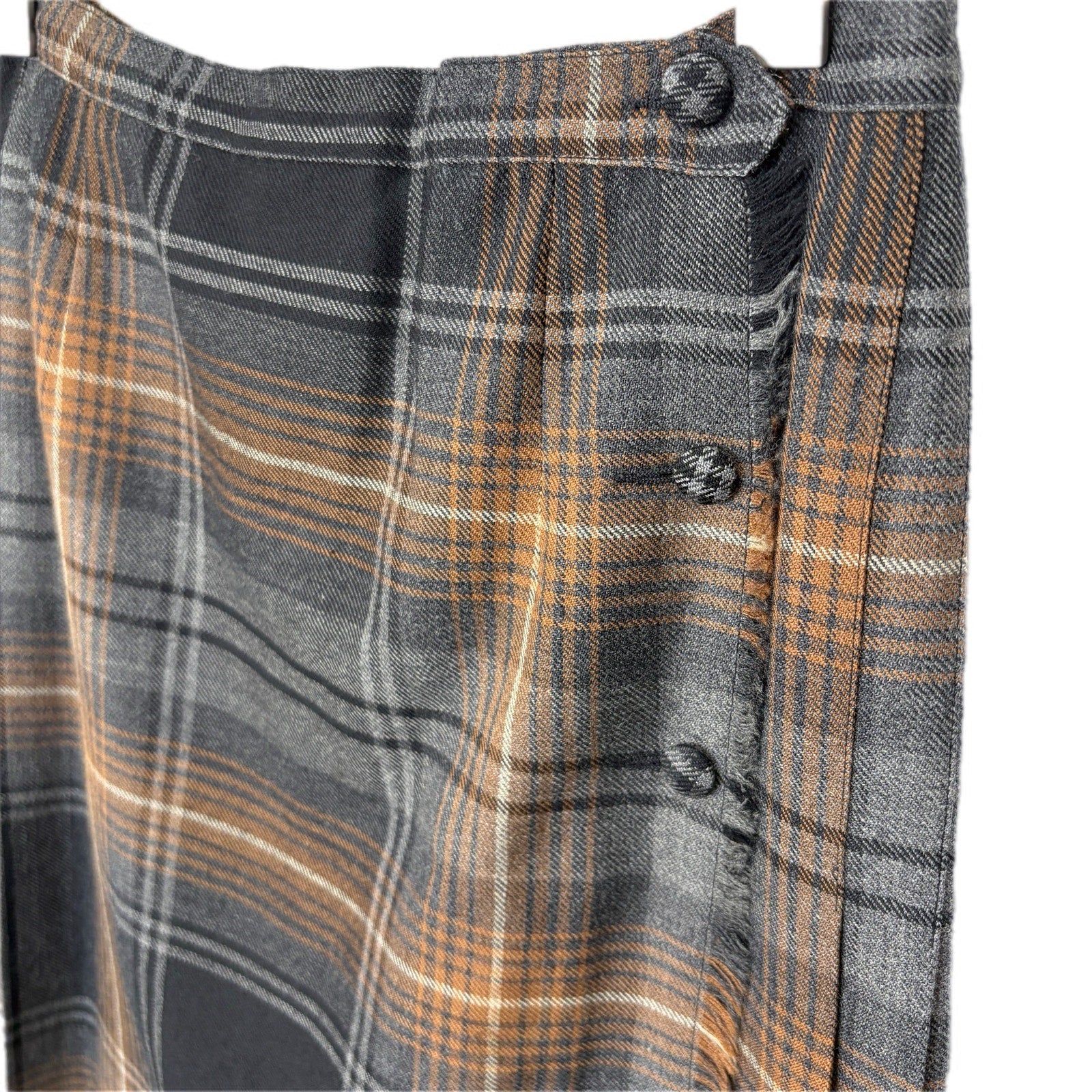 Vintage Wool Plaid Pleated Midi Wrap Skirt Made in Canada - Women's Size 6