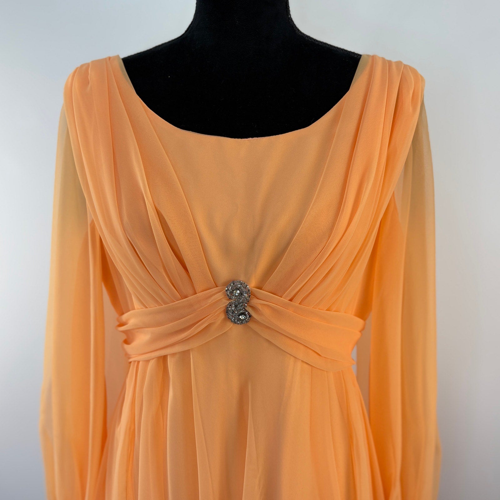 Vintage 60s 70s Pale Orange Bridesmaid Formal Dress - Women's Size 10