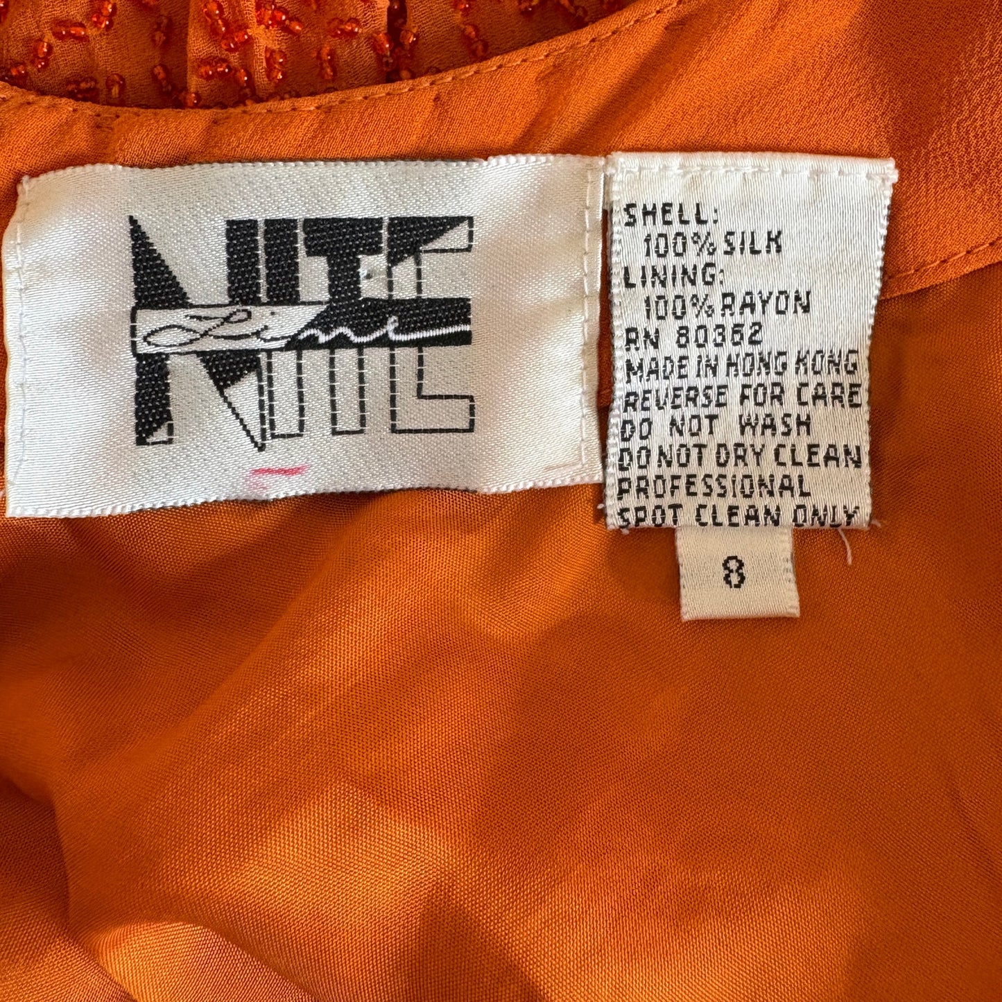 Vintage Orange Silk Beaded Cocktail Dress - Women's Size 8