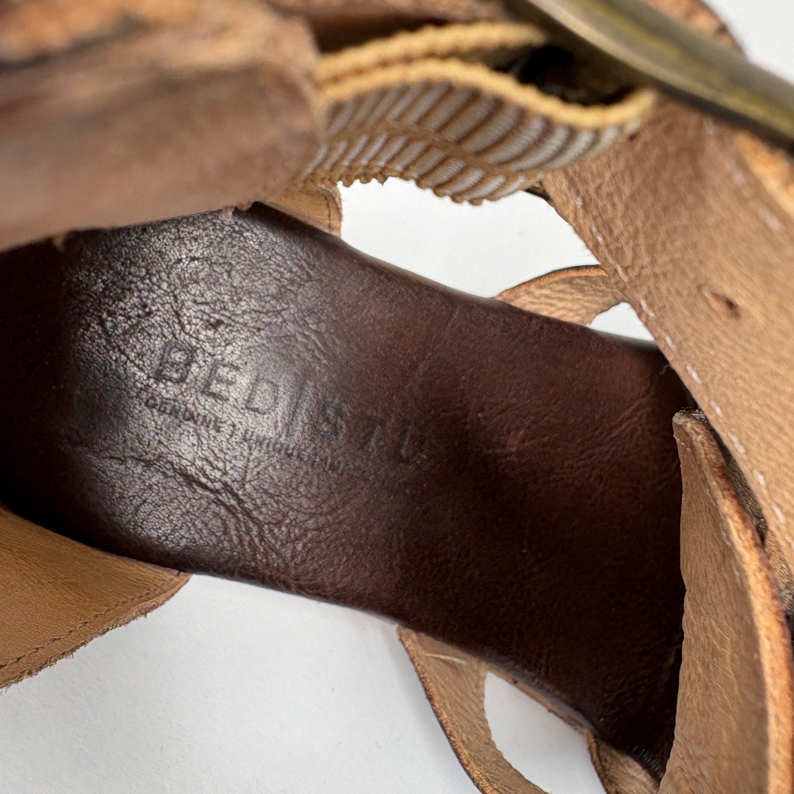 BED|STU Alena Brown Leather Fringe Zip Back Boho Gladiator Sandals - Women's 8