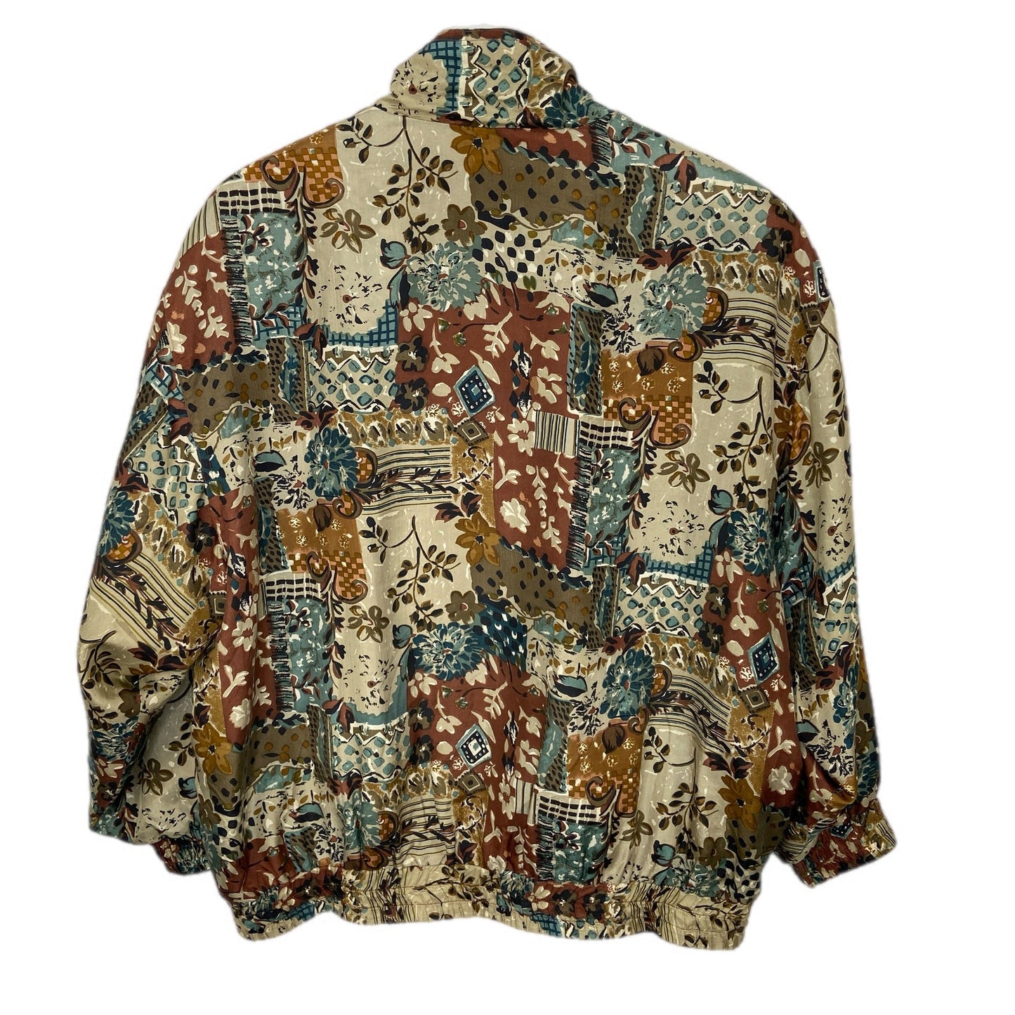 Y2K Silk Mixed Pattern Granny Bomber Jacket - Women's Size L