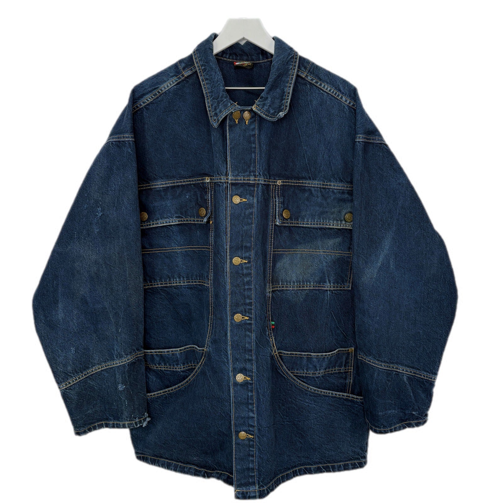 Vintage USA Made Cross Colours Dark Denim Long  Cargo Jacket - Men's Size 3X