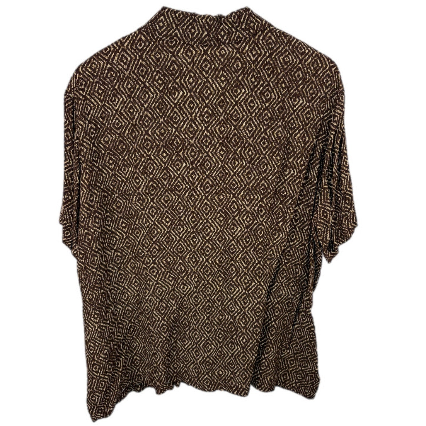 Vintage Brown Diamond Pattern Short Sleeve Button Up Shirt - Women's 16