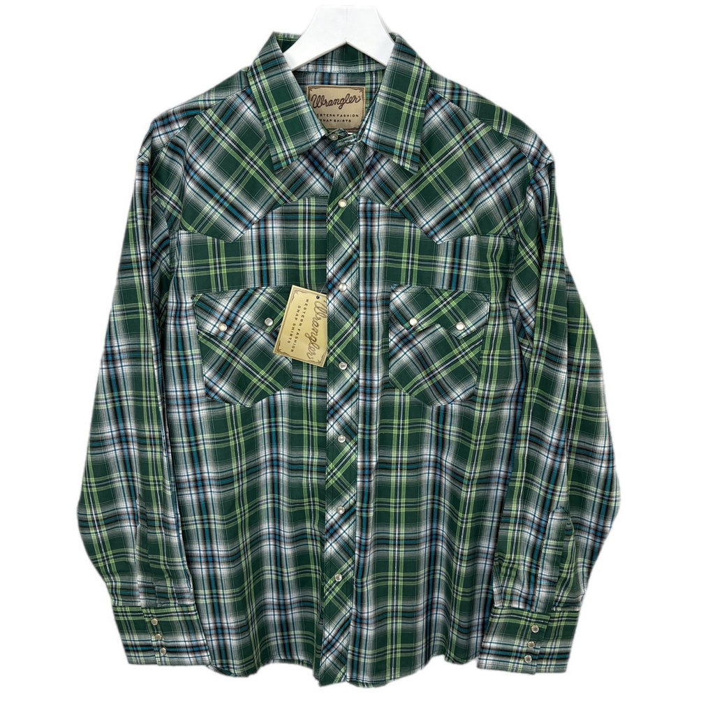 Wrangler Green Plaid Pearl Snap Western Shirt - Men's Size L