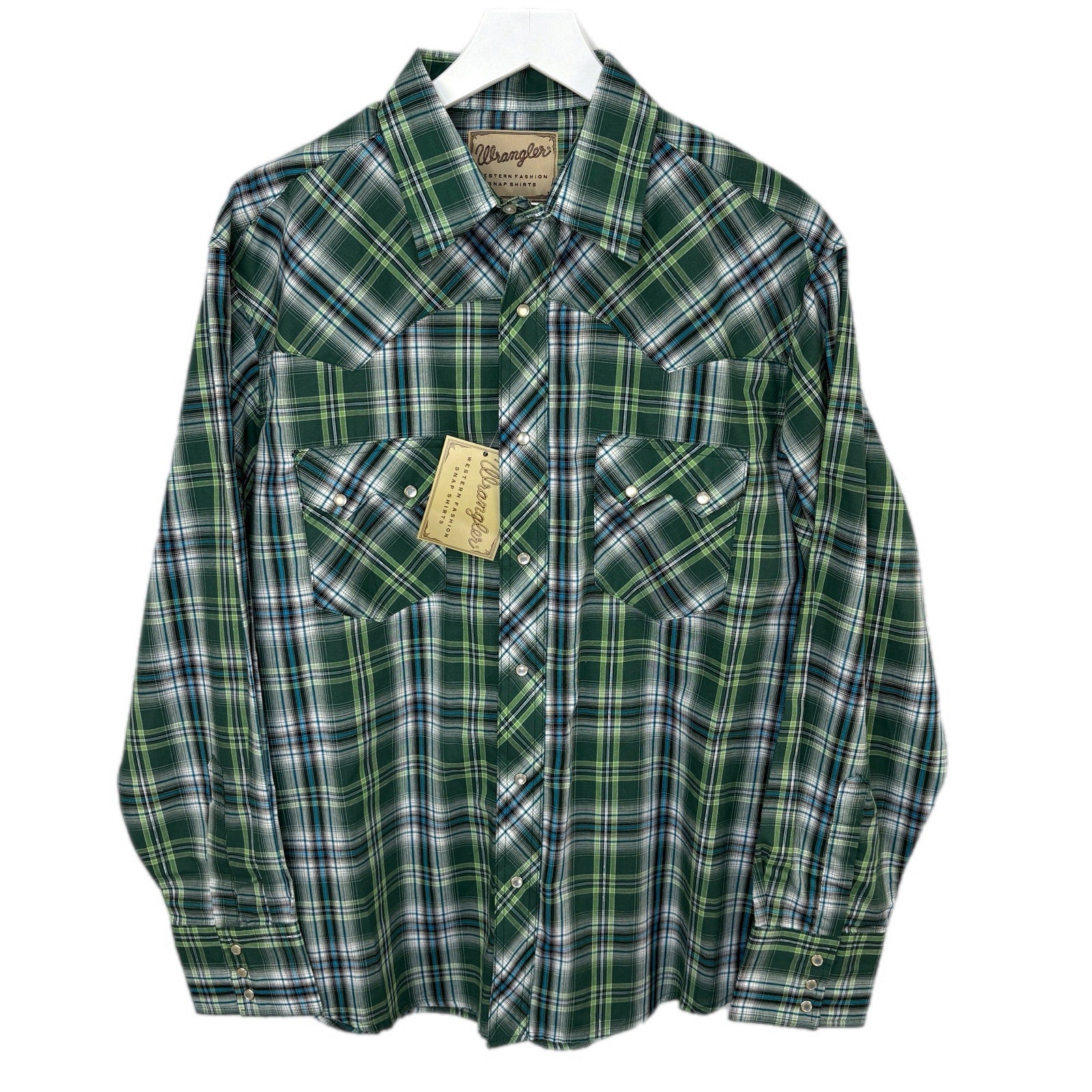 Wrangler Green Plaid Pearl Snap Western Shirt - Men's Size L