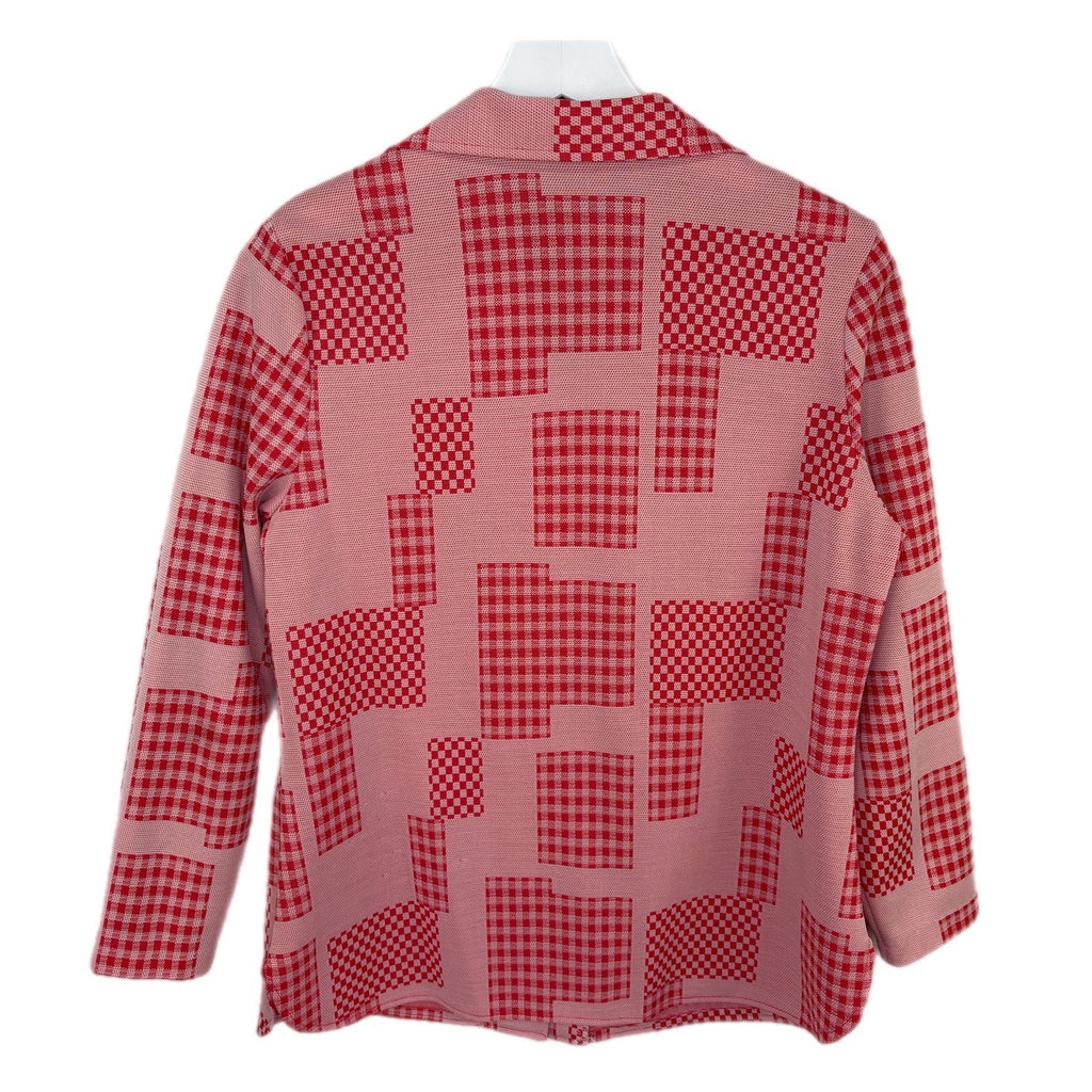 Vintage 60's 70's Checkered Pattern Long Sleeve Button Front Shirt Women's 18.5