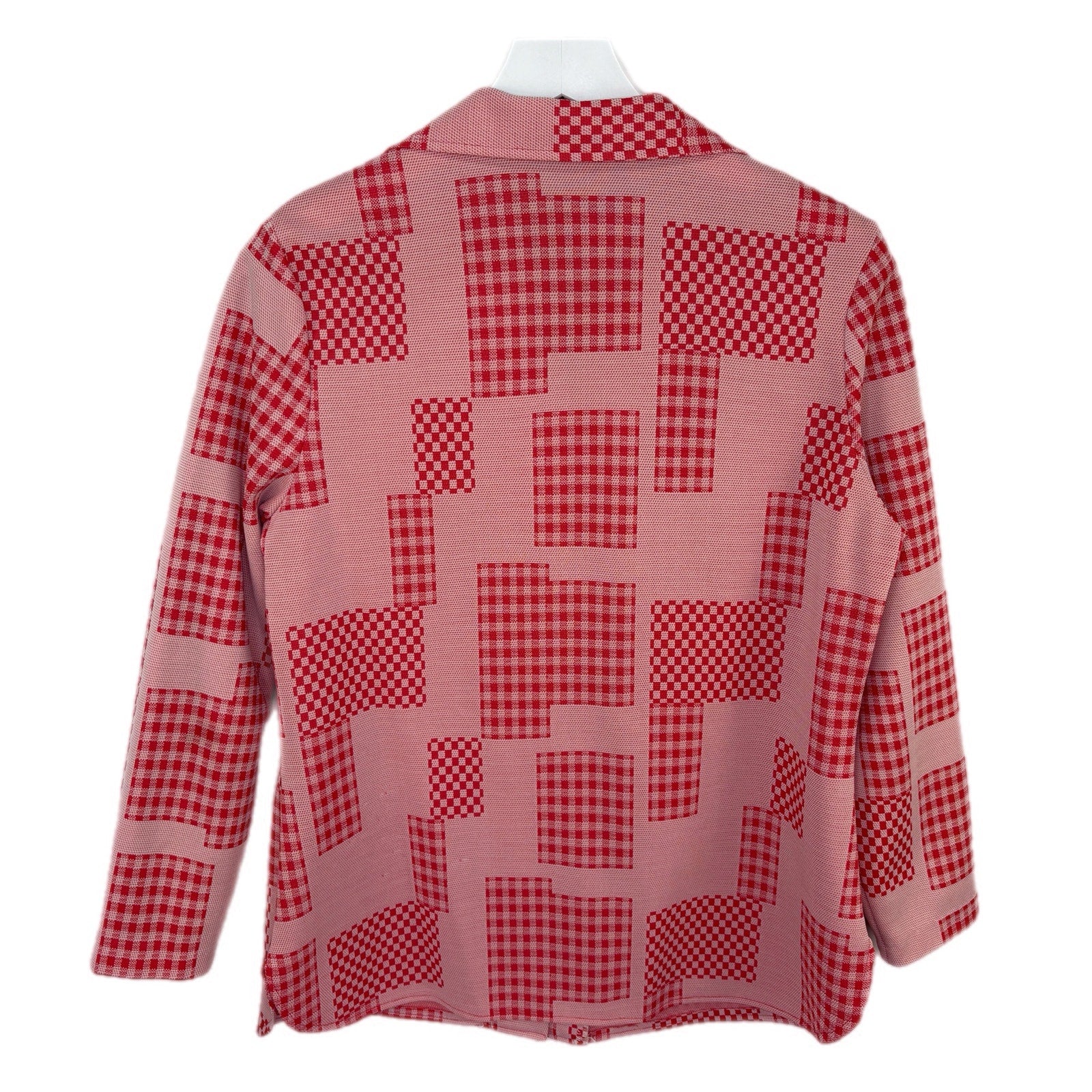 Vintage 60's 70's Checkered Pattern Long Sleeve Button Front Shirt Women's 18.5