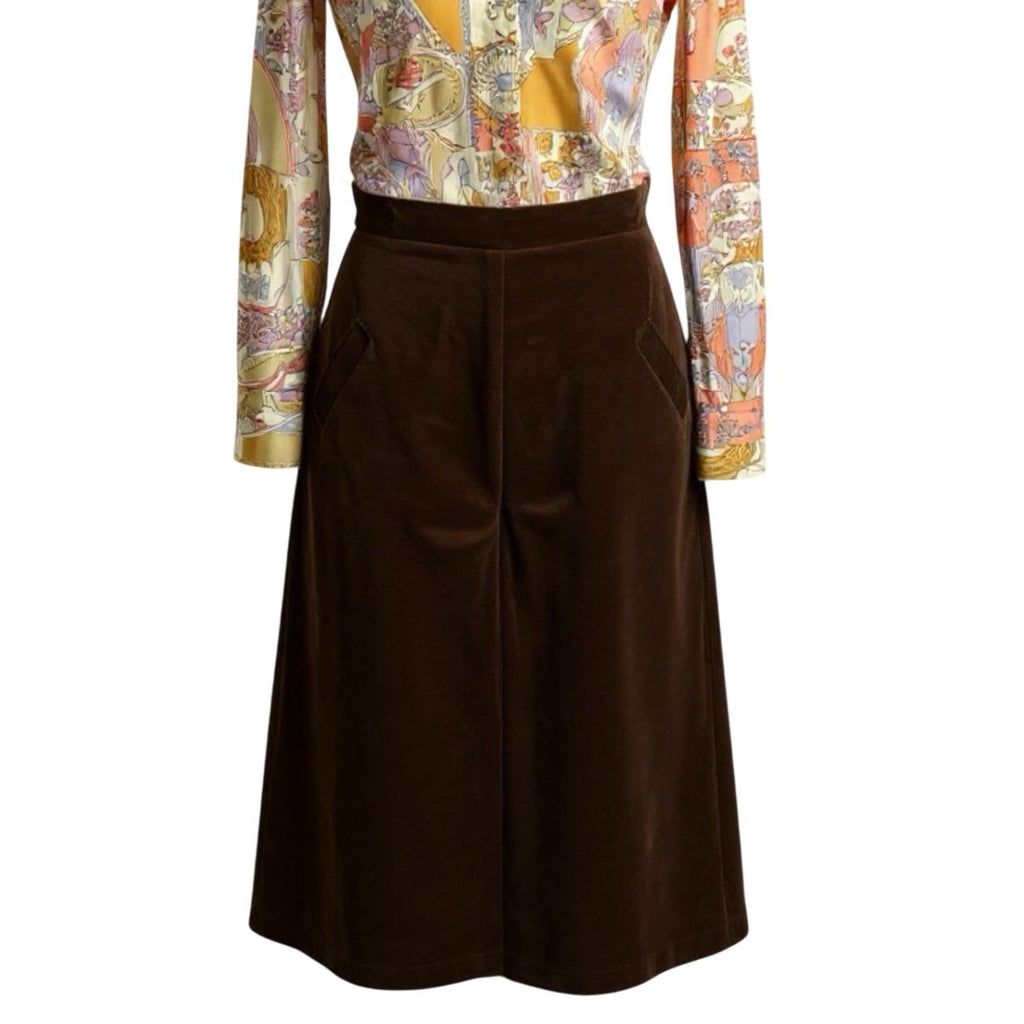 Vintage 70s Brown Velveteen Gaucho Pants | Boho Wide Leg Trousers | Threaded Social Club