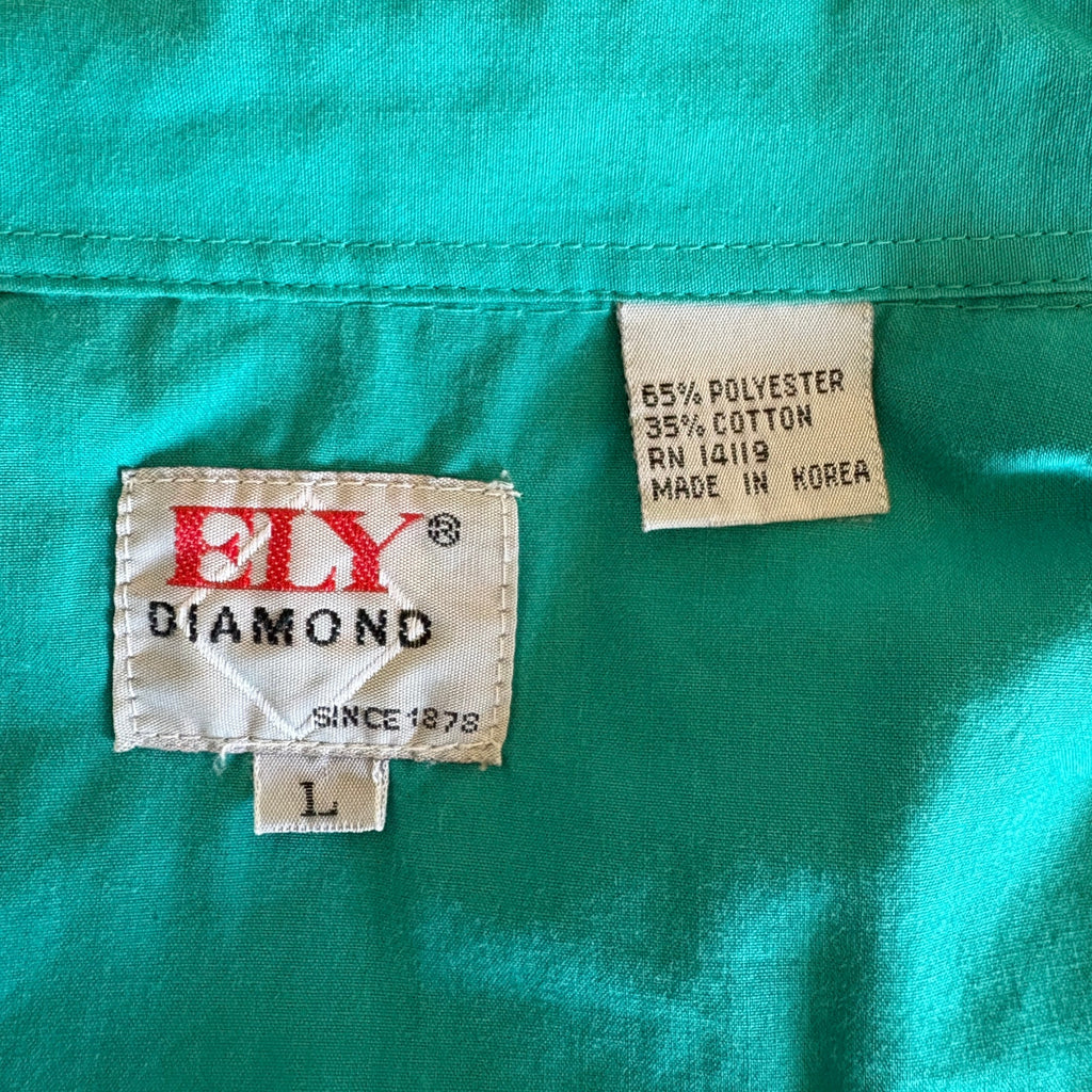 Vintage Ely Diamond Western Shirt Pearl Snap Leaf Applique - Men's Size L