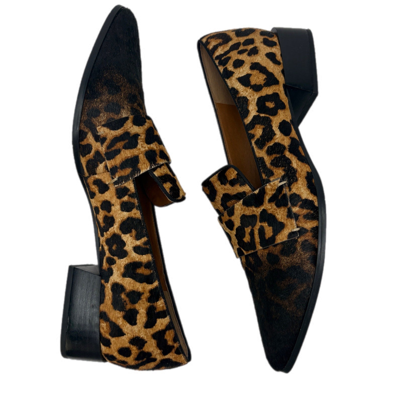 Franco Sarto Cow Hair Dyed Animal Print Pointed Loafers - Women's Size 8