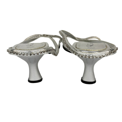 Y2K Silver Bejeweled Slip On Kitten Heel Sandals - Women's Size 11M