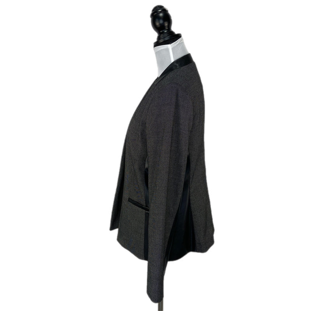Faux Leather Birds Eye Pattern Collarless Blazer - Women's Size 12