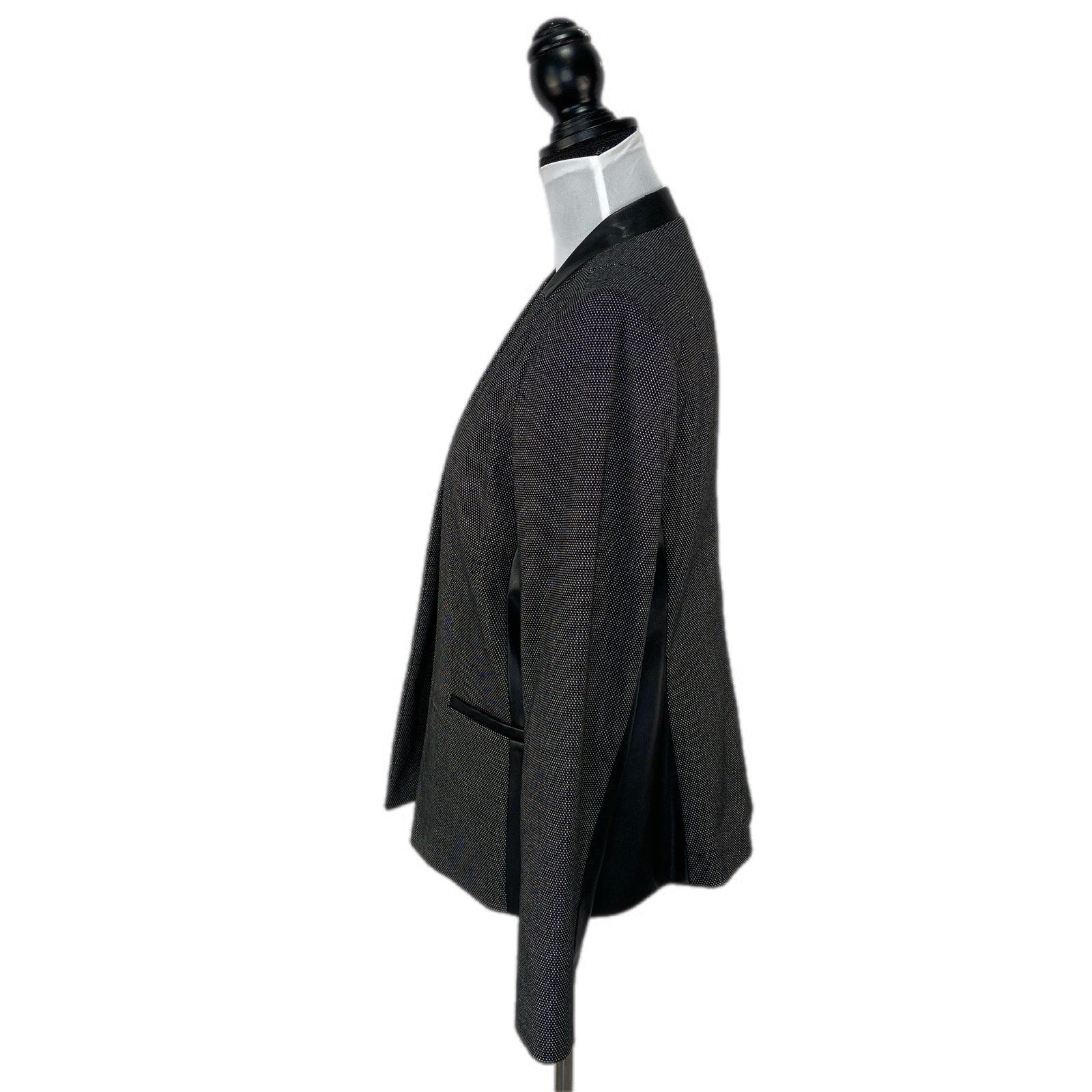 Faux Leather Birds Eye Pattern Collarless Blazer - Women's Size 12