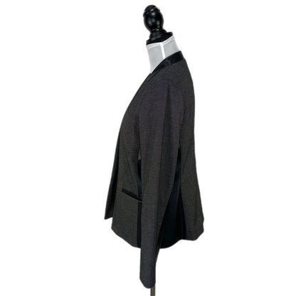 Faux Leather Birds Eye Pattern Collarless Blazer - Women's Size 12