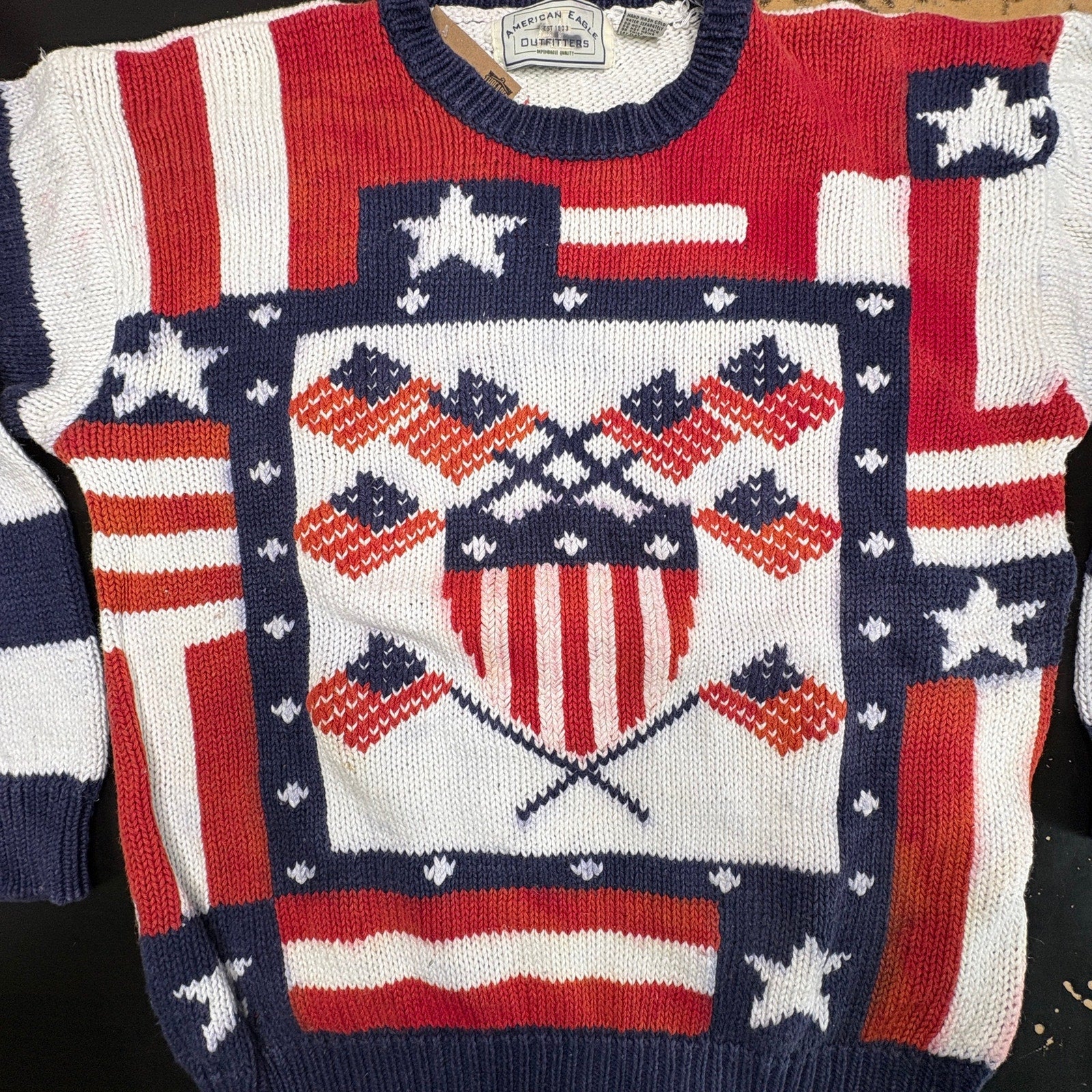 Y2K American Eagle USA Flag Crewneck Sweater - Men's Size M