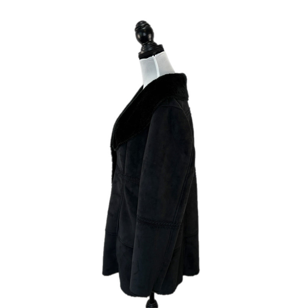 Y2K Faux Suede Faux Fur Collar Black Jacket - Women's Size XL