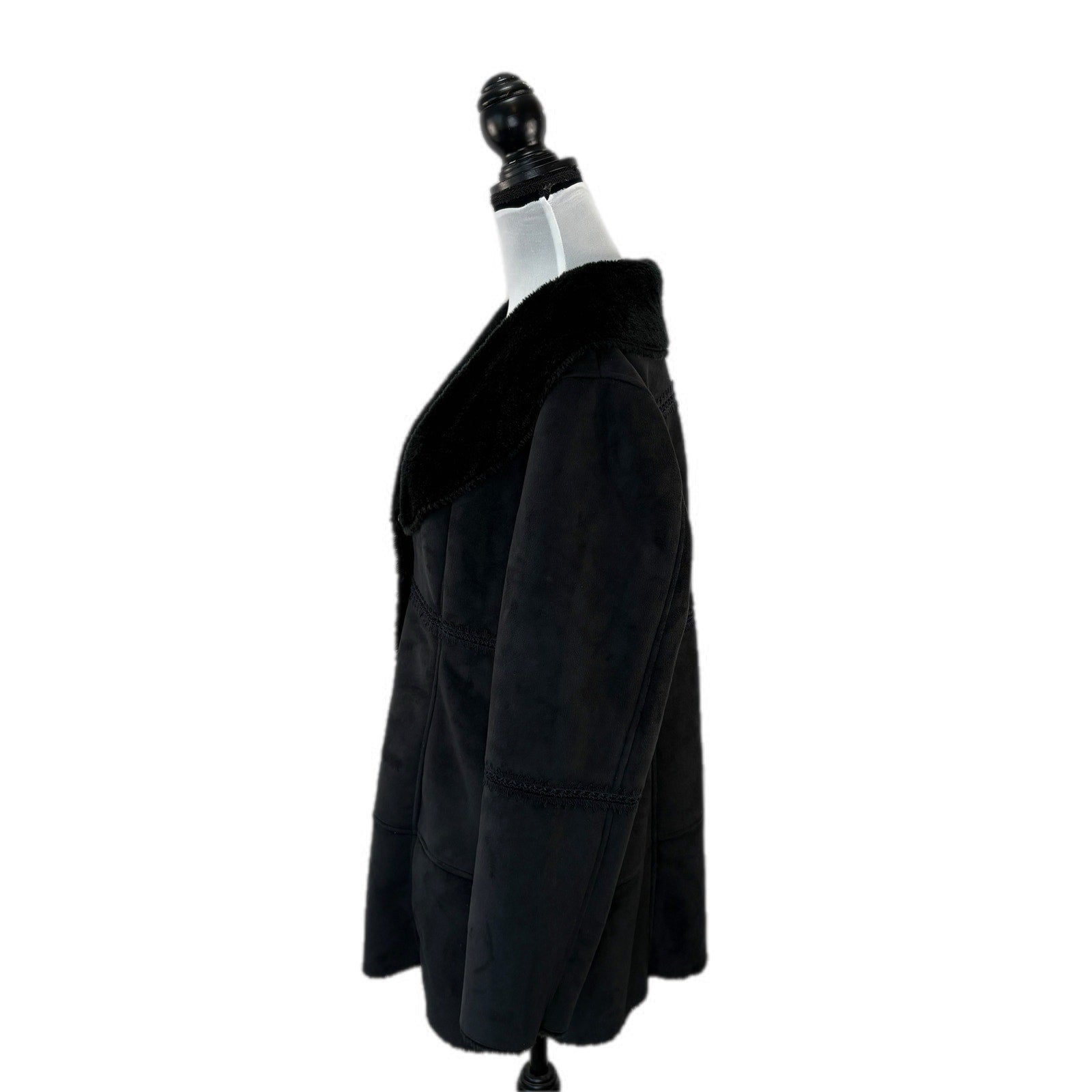 Y2K Faux Suede Faux Fur Collar Black Jacket - Women's Size XL