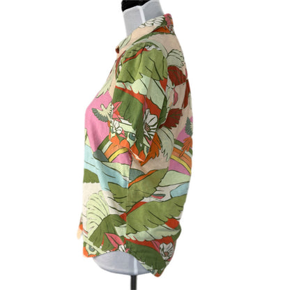 Farm Rio for Anthropologie Linen Blend Tropical Print Button Up - Women's XS
