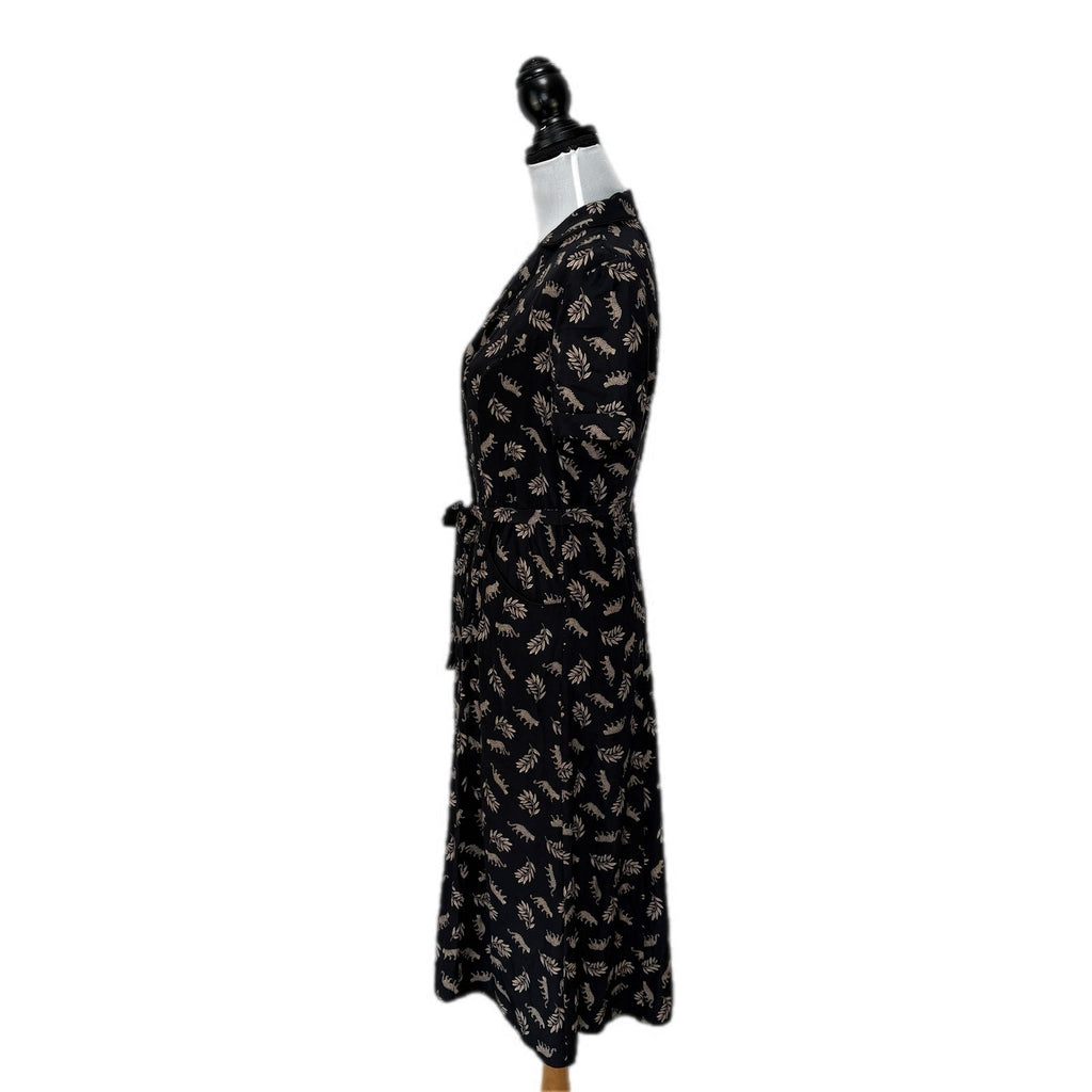 HVN Maria Silk Leaf Print Leopard Short Sleeve Shirt Dress - Women's Size 8