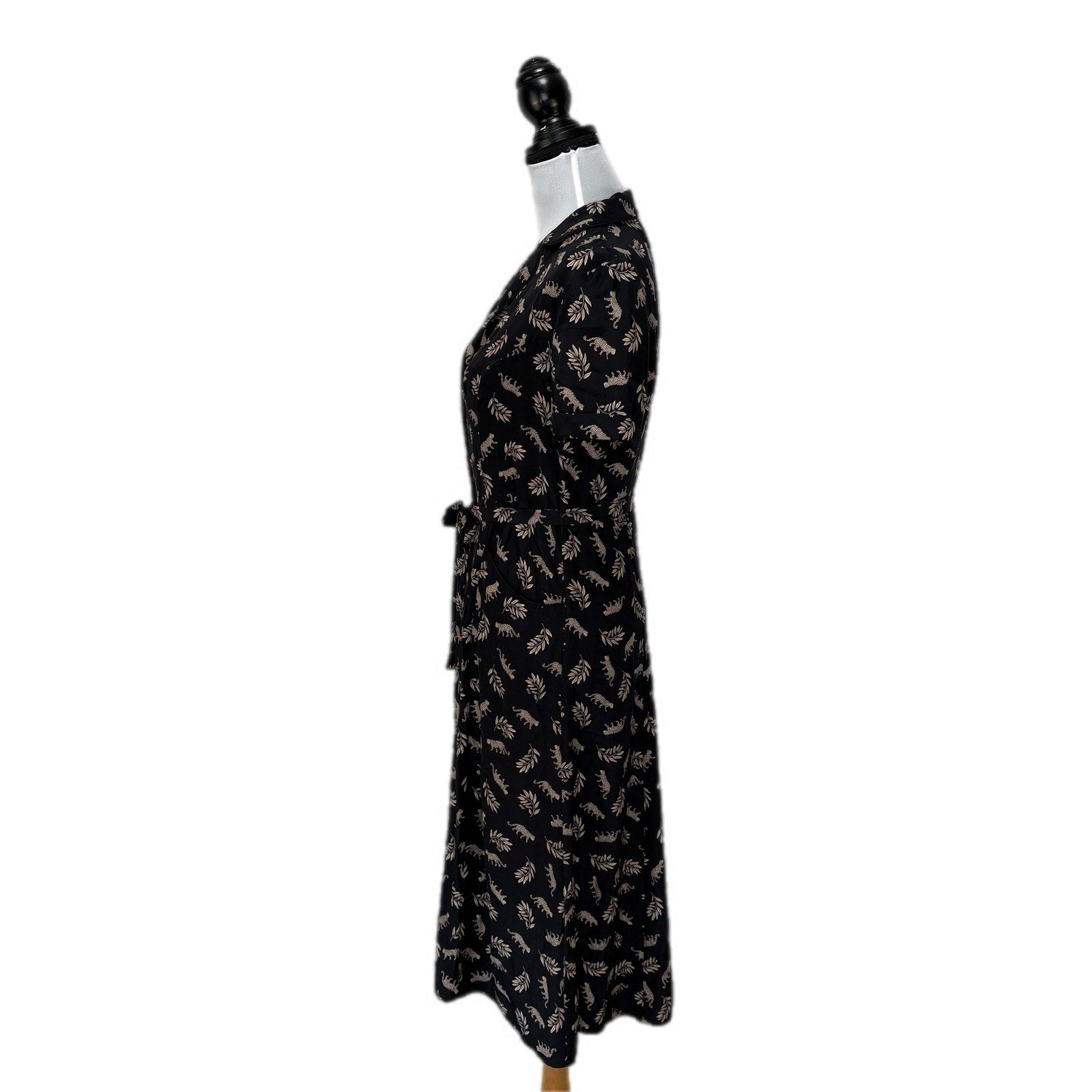 HVN Maria Silk Leaf Print Leopard Short Sleeve Shirt Dress - Women's Size 8