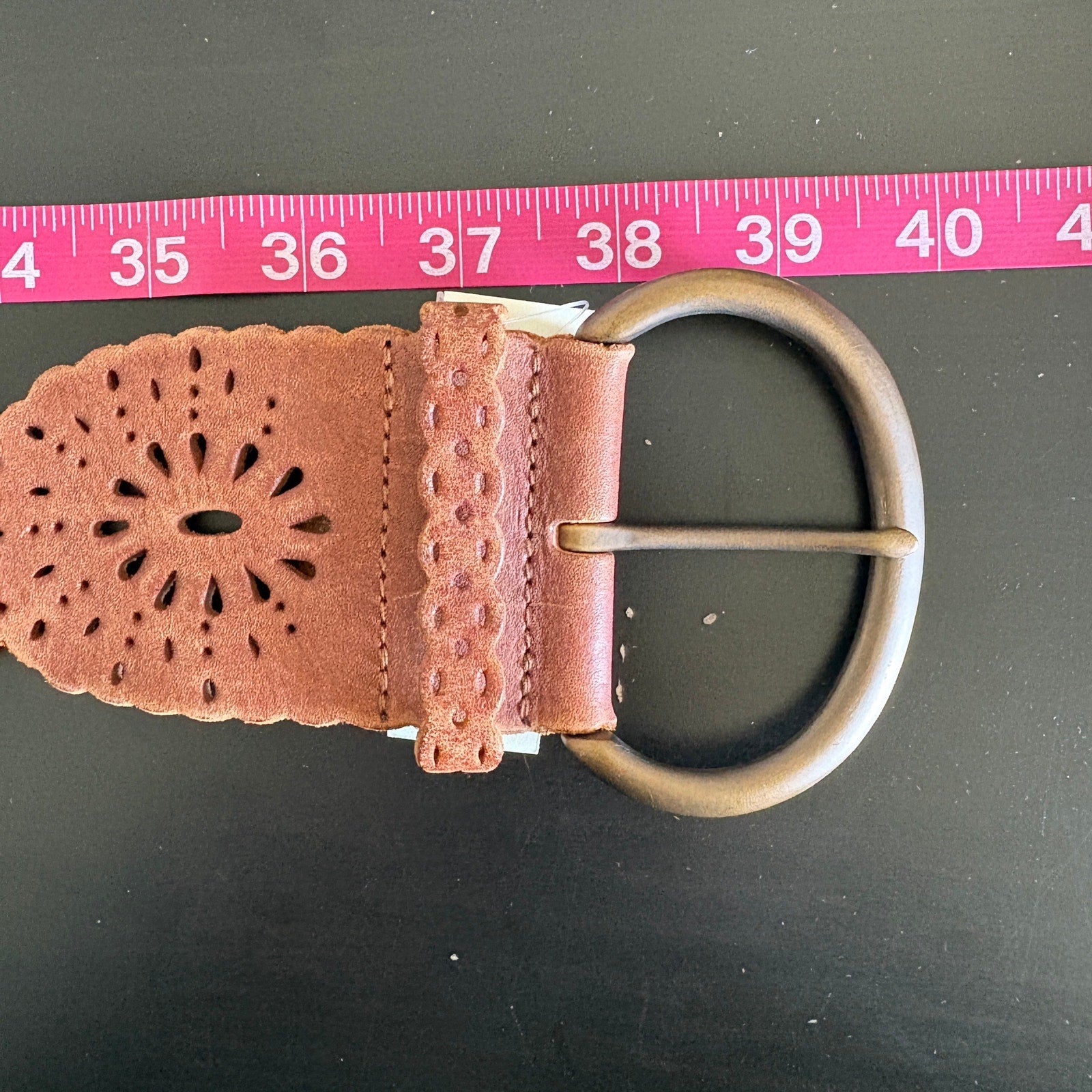 Fosssil Leather Wide Hippie 60's Vibes Lazer Cut Boho Belt - Women's Size Small