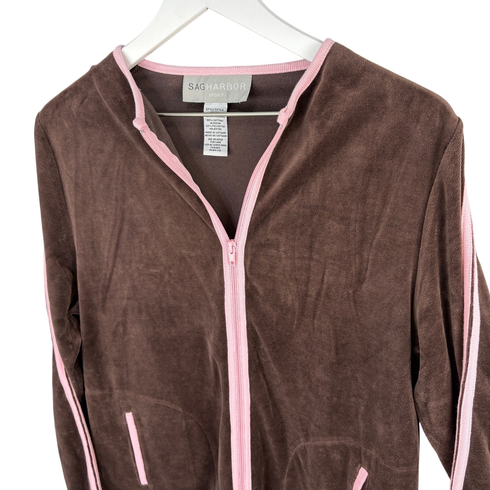 Y2K Brown Velour Pink Trim Zip Up Track Jacket - Women's Size M