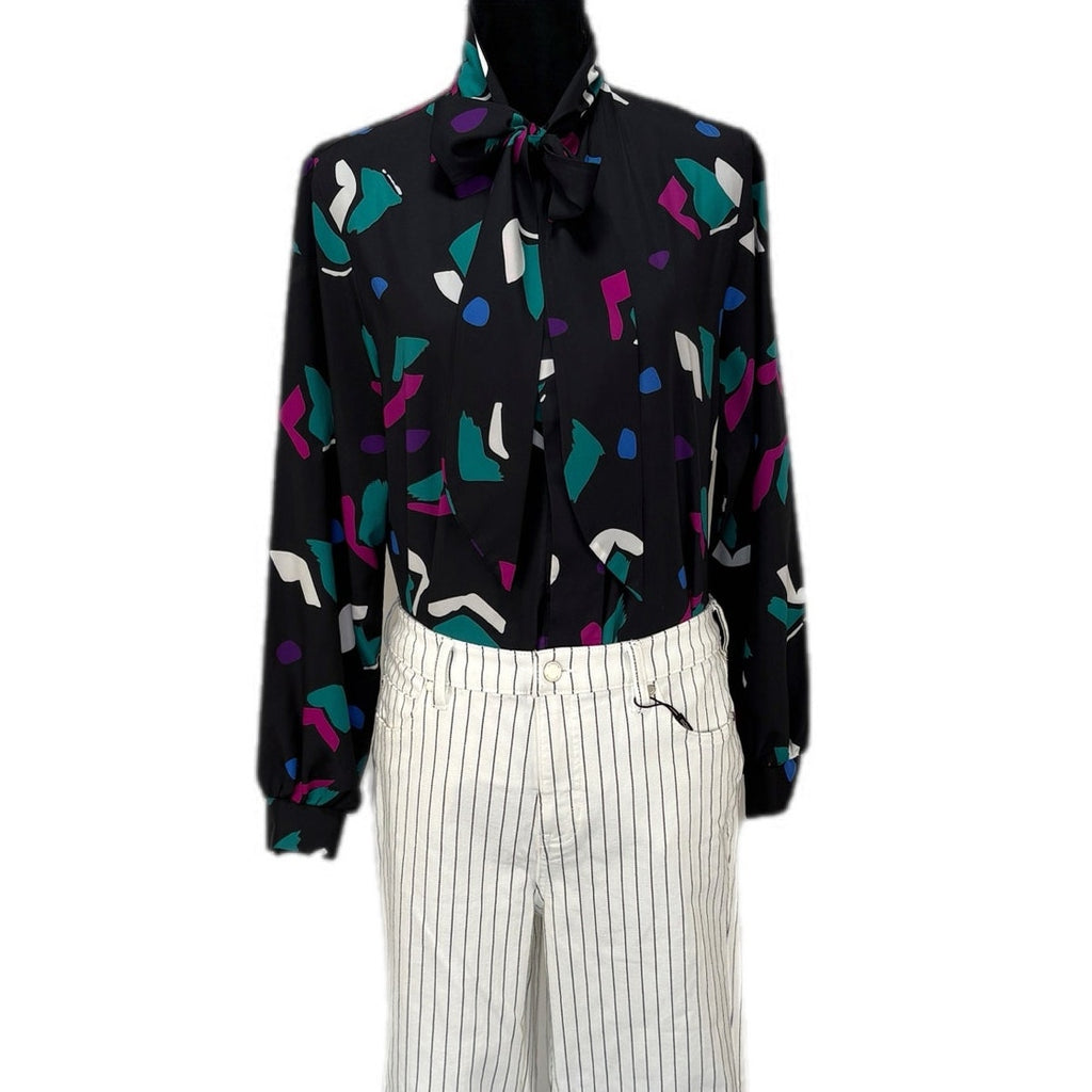 Vintage 80's Tie Neck Long Sleeve Blouse - Women's Size 12