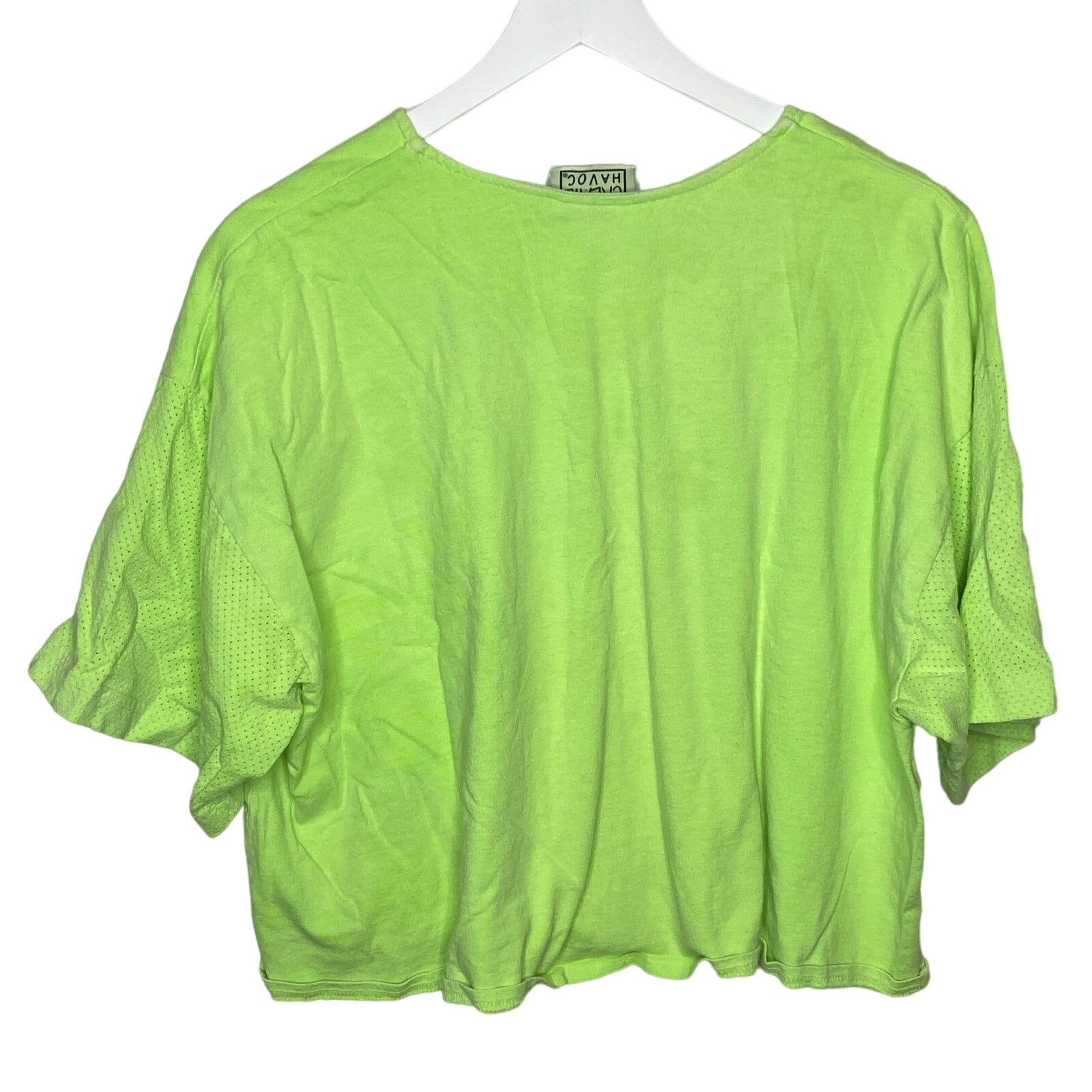 Vintage Neon Green Crop Button Up Shirt - Women's Size XL