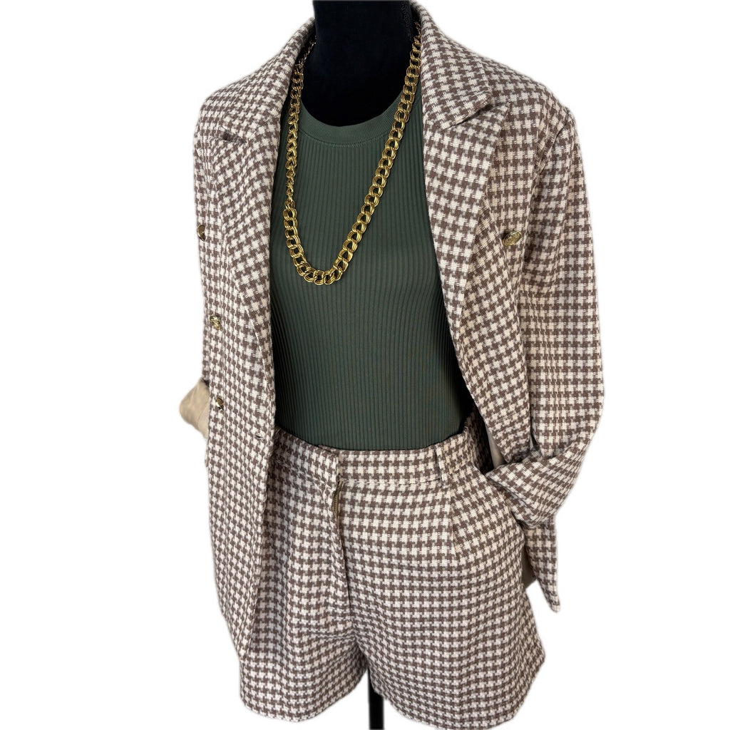 Entro Matching Houndstooth Shorts and Blazer Set - Women's Size L