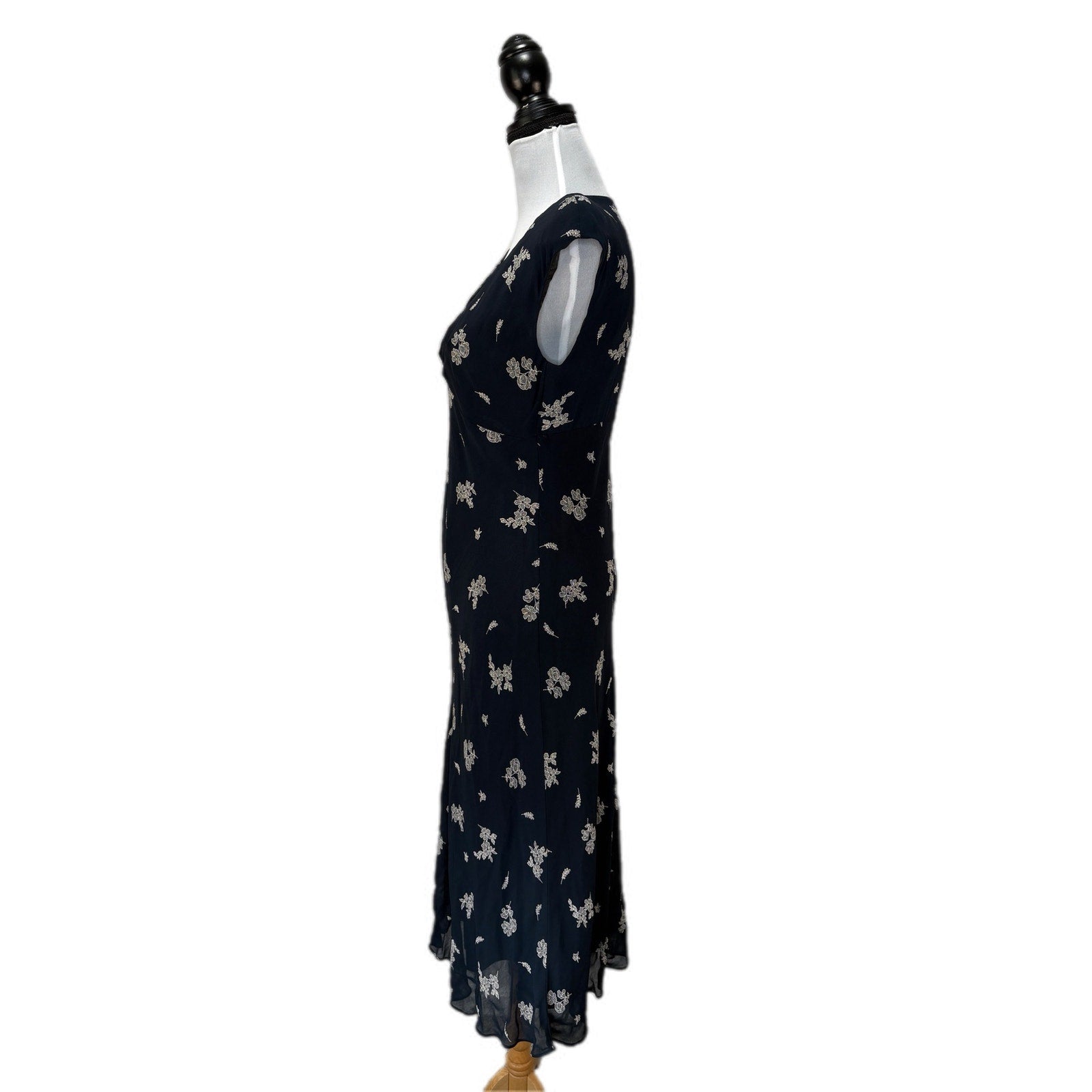 Y2K Navy Blue Floral Tea Dress - Women's Size 8