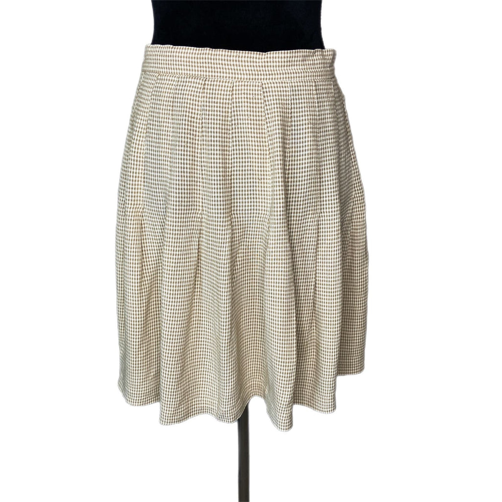 Y2K Khaki Gingham Pleated Flowy Short Skirt Made in USA - Women's Size 6