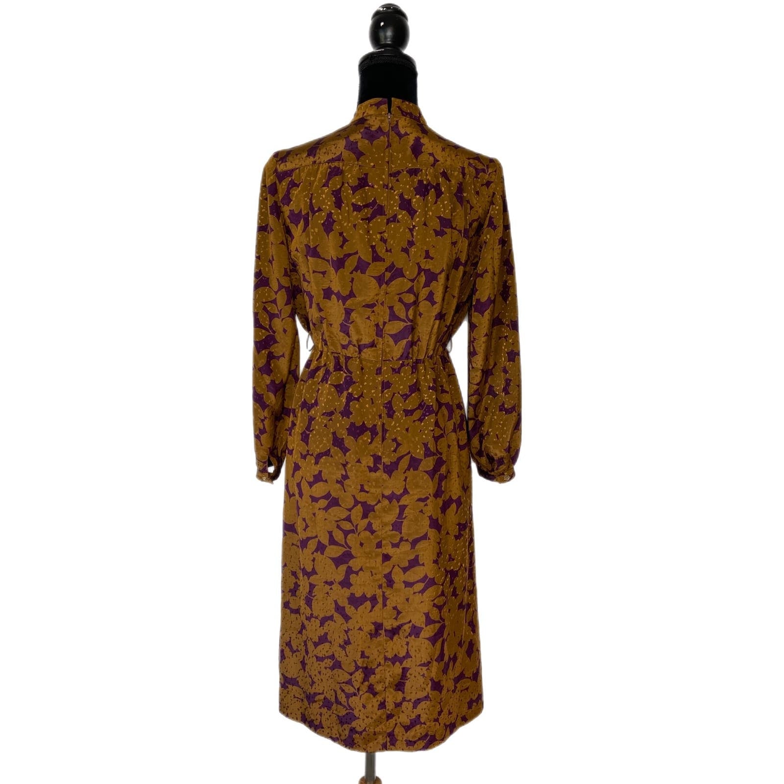 Vintage Floral Print Pleated Gold Fleck Dress - Women's Small Vintage Floral Print Pleated Gold Fleck Dress - Women's Small