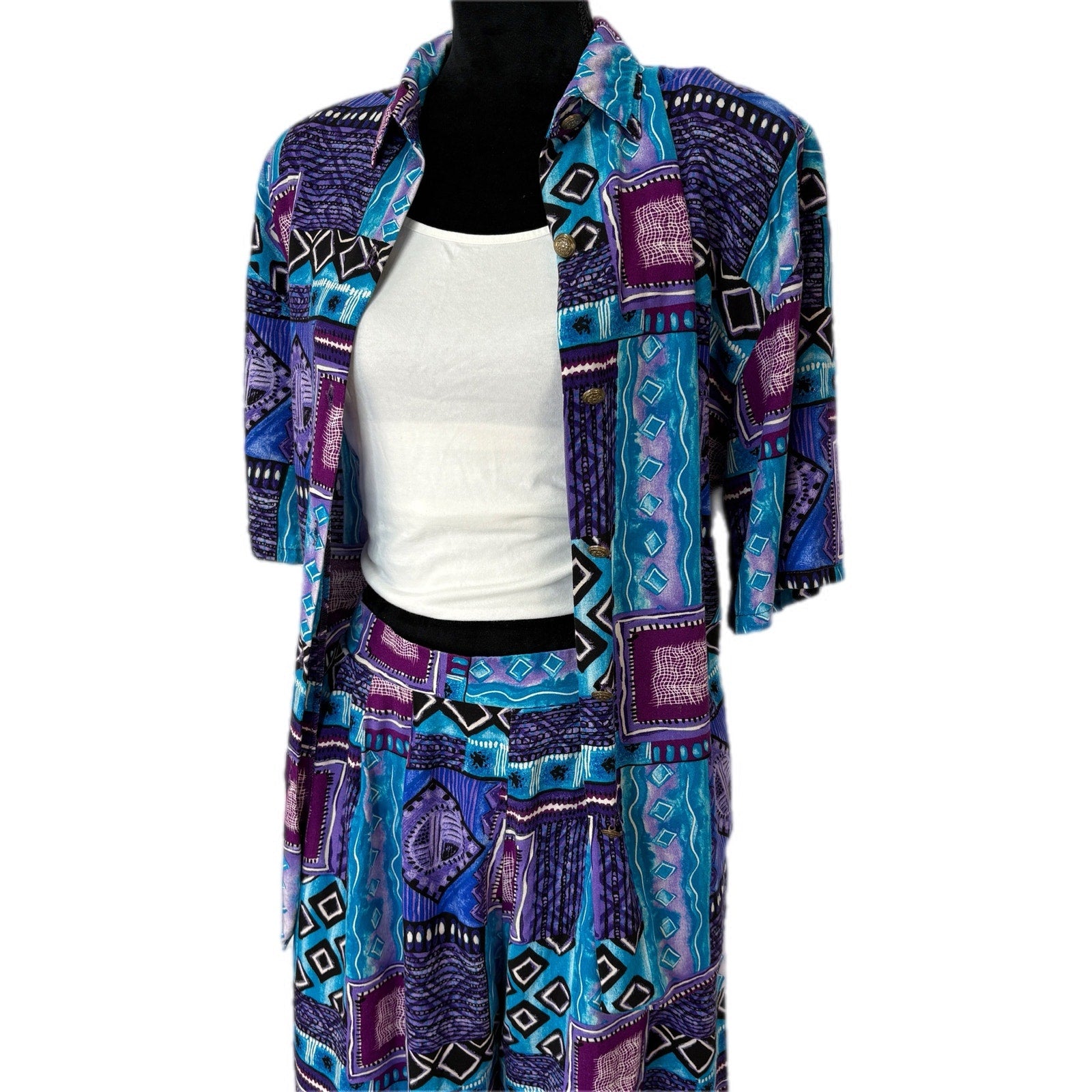 Vintage 90s Abstract Pattern Short Set - Women's Size 14