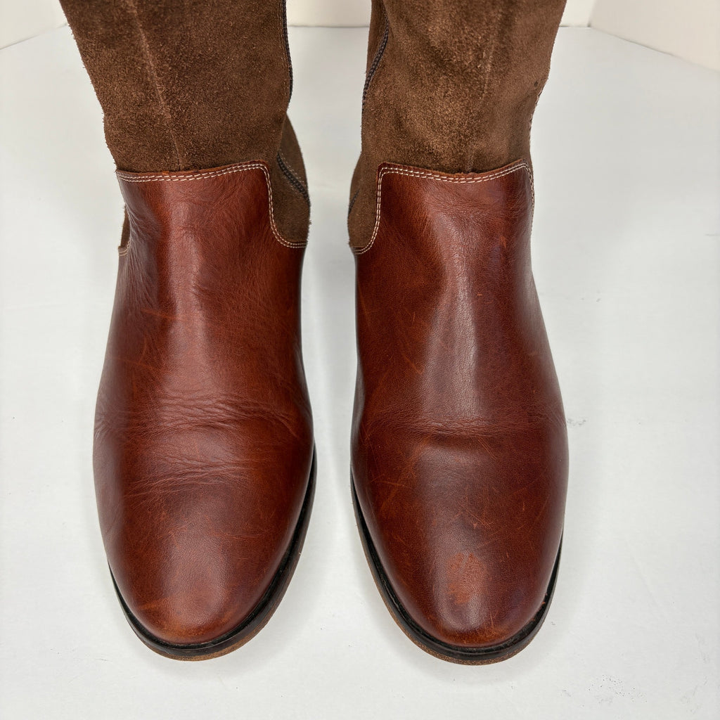 Brown Leather Suede Tall Riding Boots - Women's Size 8