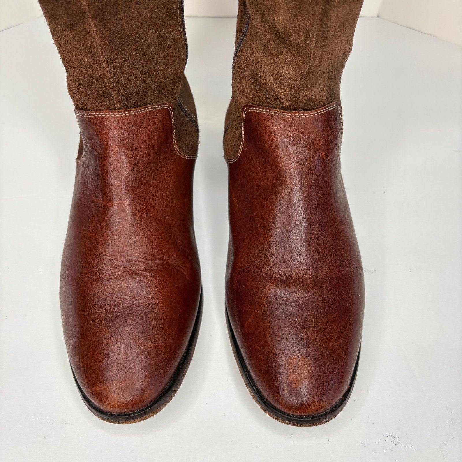 Brown Leather Suede Tall Riding Boots - Women's Size 8