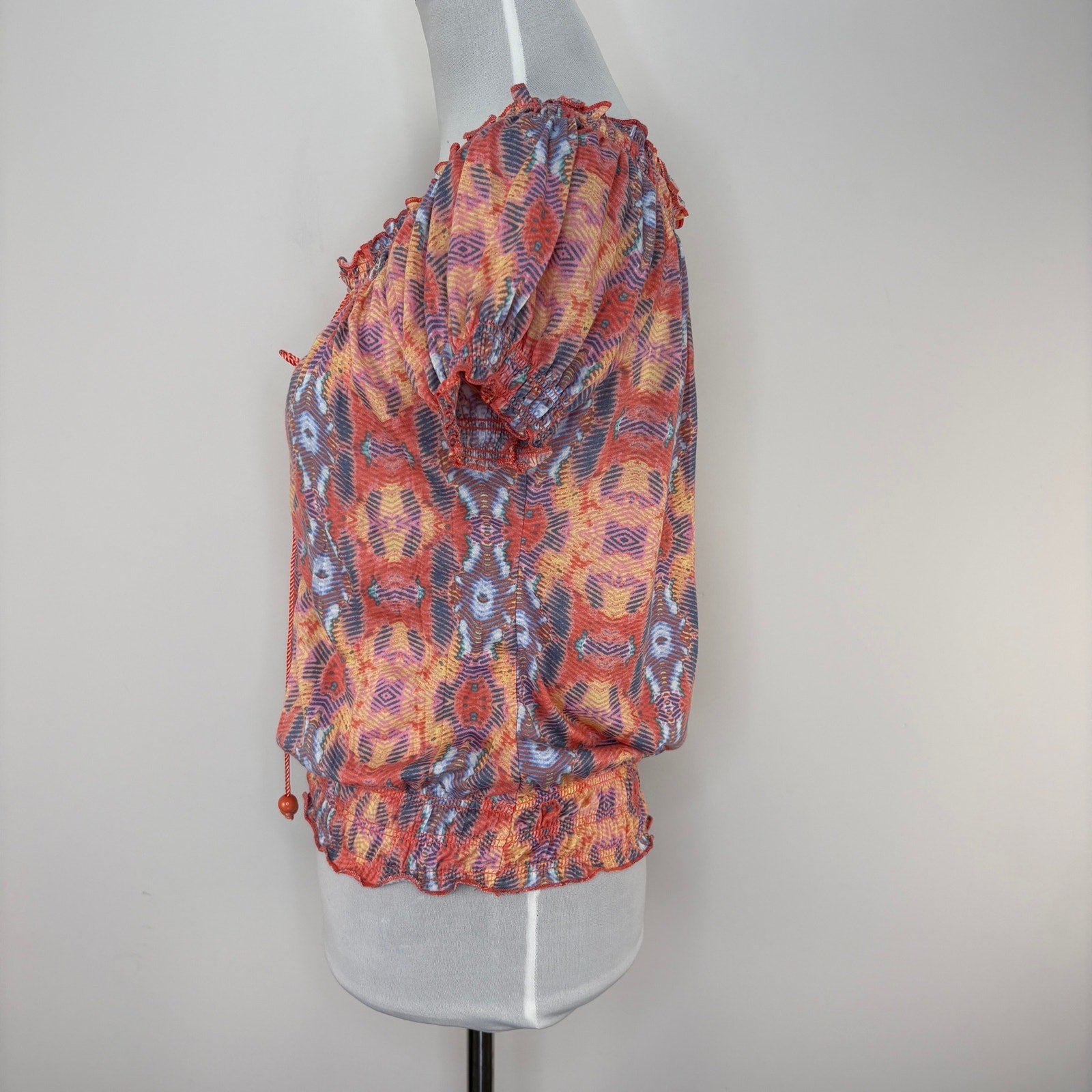 Boho Cute Gathered Waist Short Sleeve Top - Women's Size Small