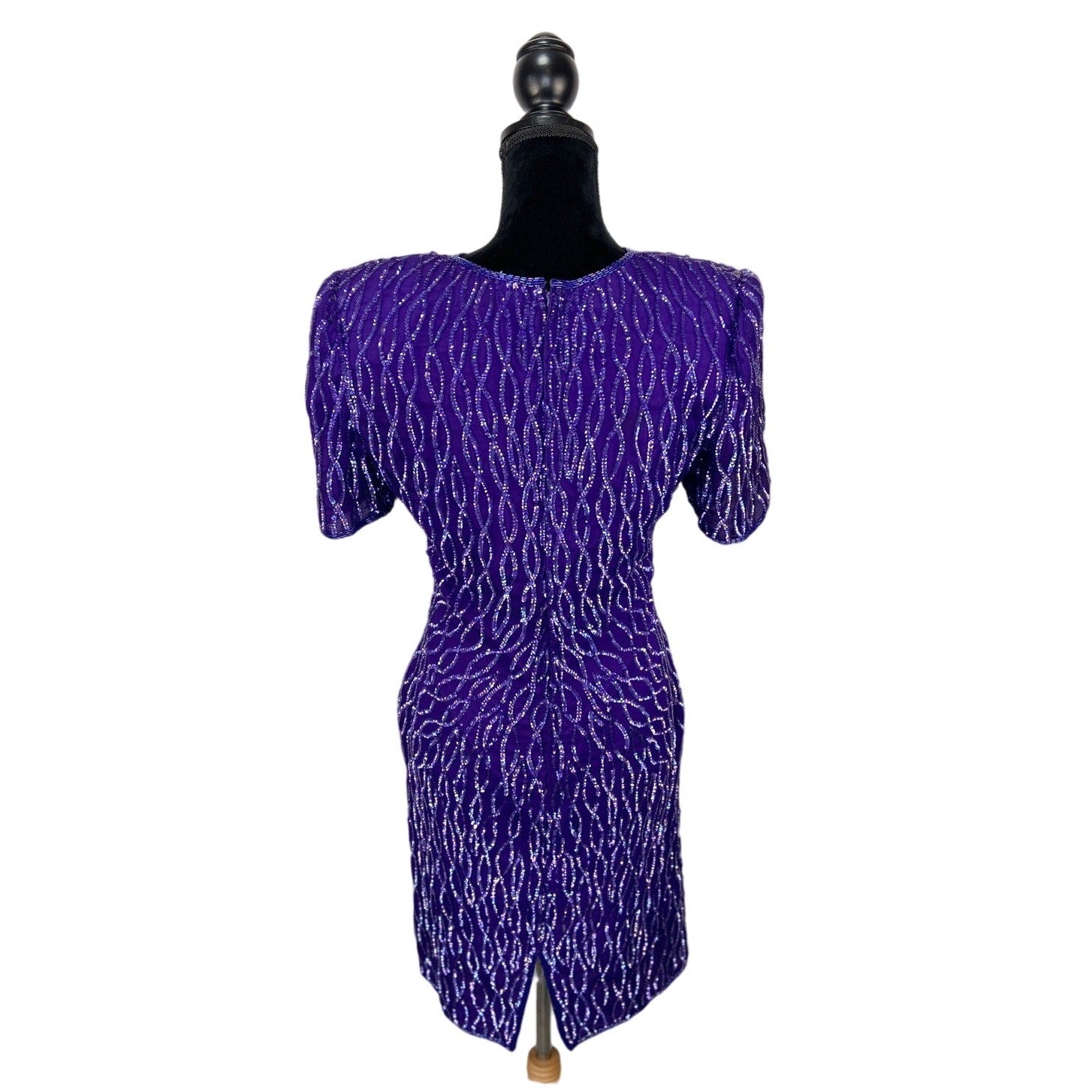 Vintage Laurence Kazar Purple Silk Sequins Cocktail Dress - Women's Size M