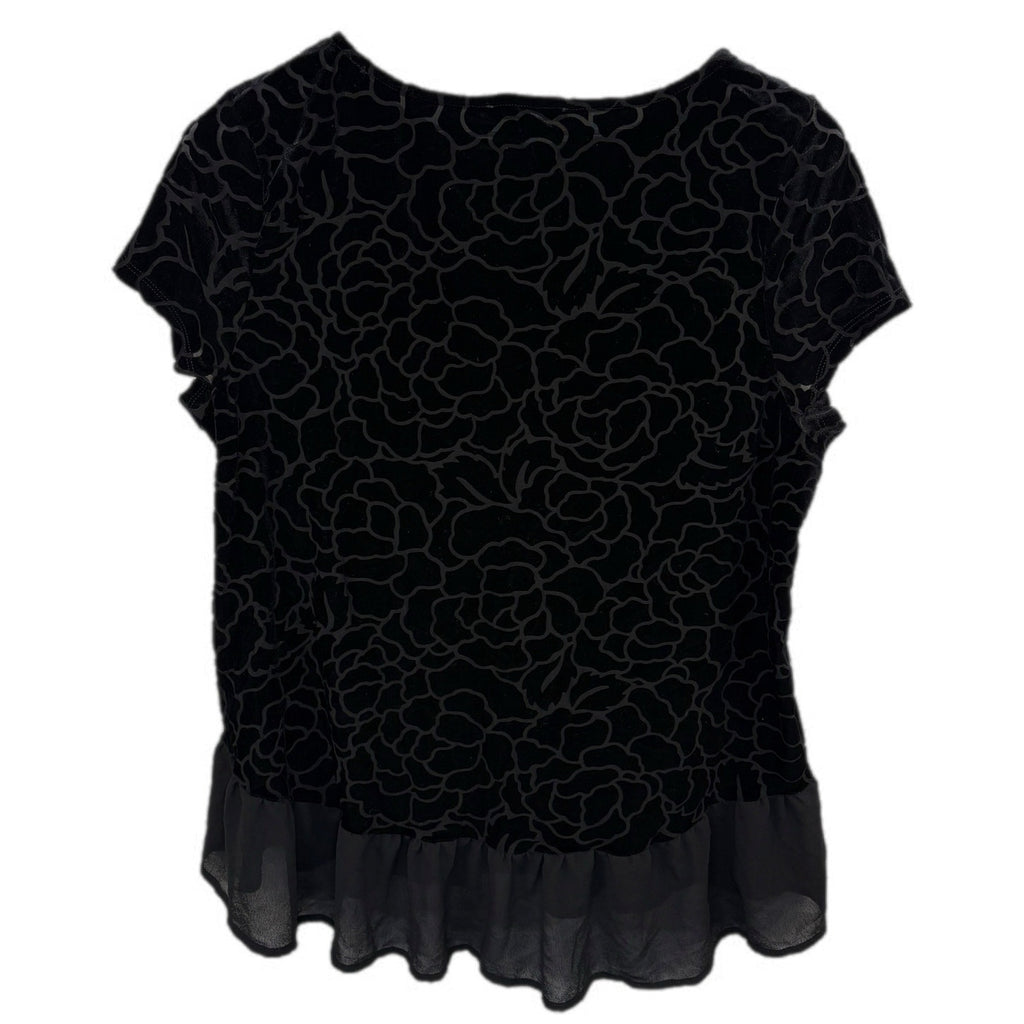 Adrianna Papell Black Flocked Velvet Ruffle Hem Top - Women's Size XL