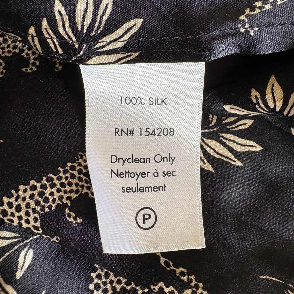 HVN Maria Silk Leaf Print Leopard Short Sleeve Shirt Dress - Women's Size 8