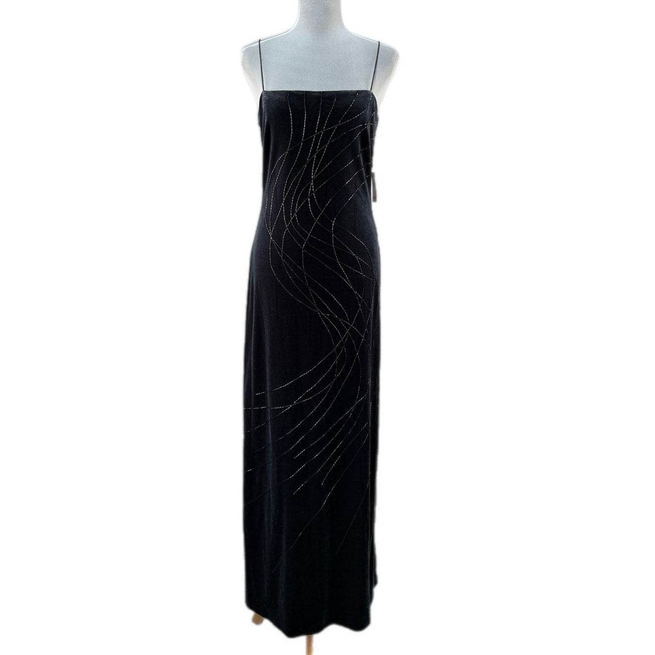 Y2K Niki Livas Gunmetal Velvet Bead Detail Formal Dress NWT - Women's Size 8